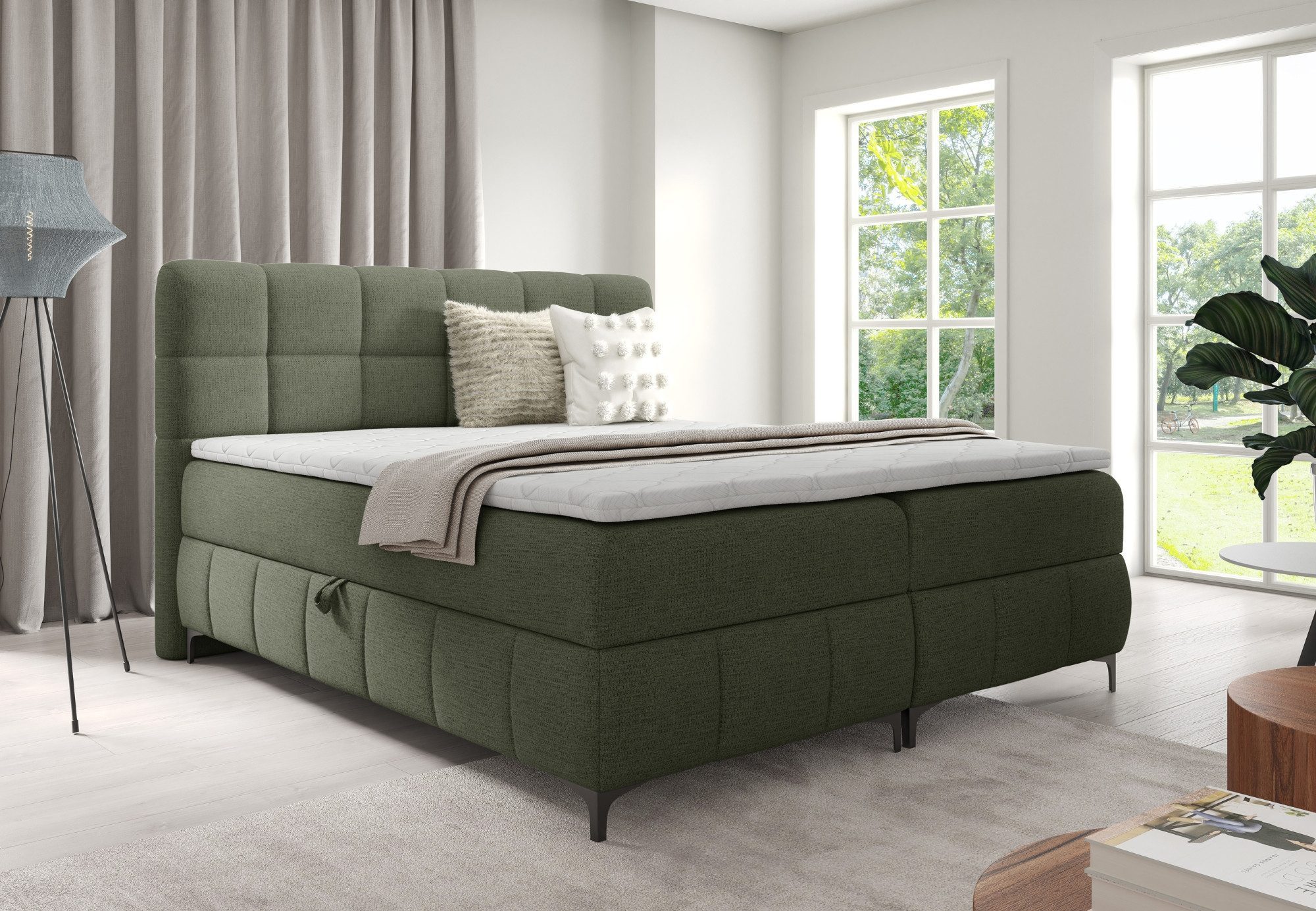 Home Collective Boxspringbett Bett Polsterbett Doppelbett mit Topper und Bettkasten (Größen 120x200, 140x200, 160x200, 180x200, 200x200 cm), Inkl. Bonell-Federkern & Topper, viel Stauraum Grün