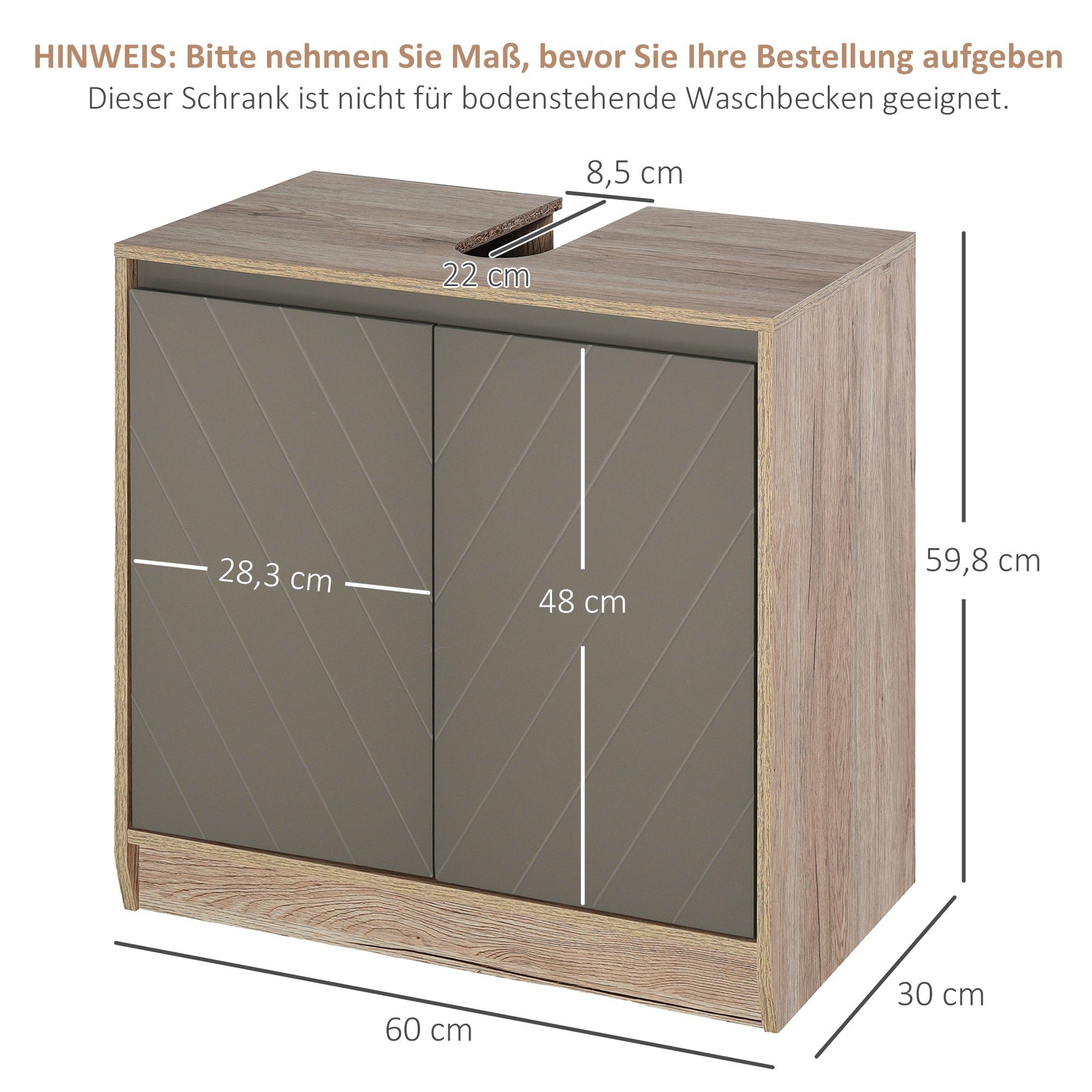 Unterschrank Waschbeckenunterschrank (Set, HOMCOM Badmöbel Grau+Eiche Sideboard) Unterschrank Badschrank 1-St.,