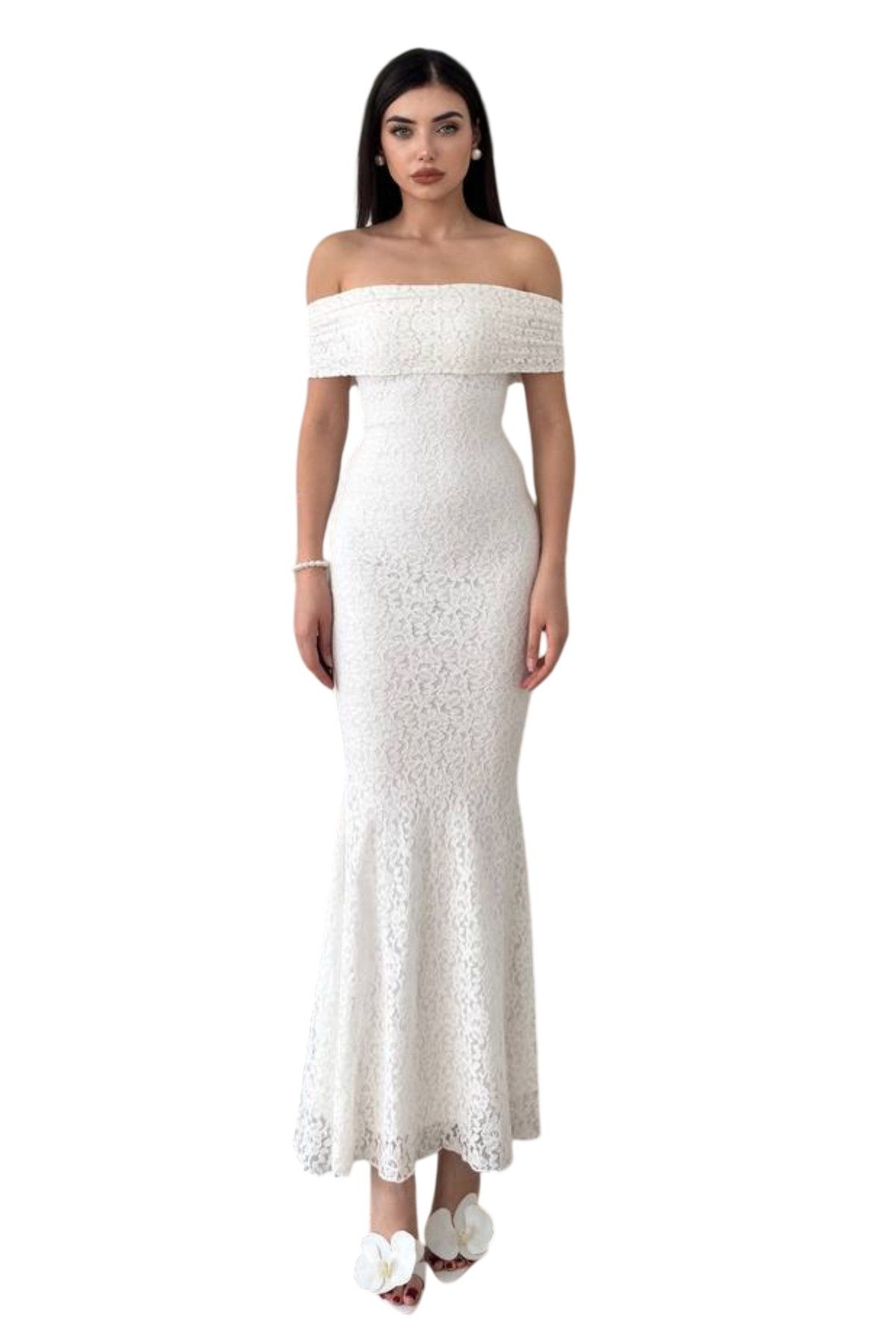 WOMAN VISION Abendkleid Damenkleid aus gefüttertem Spitzenstoff, Madonna-Ausschnitt, ärmellos