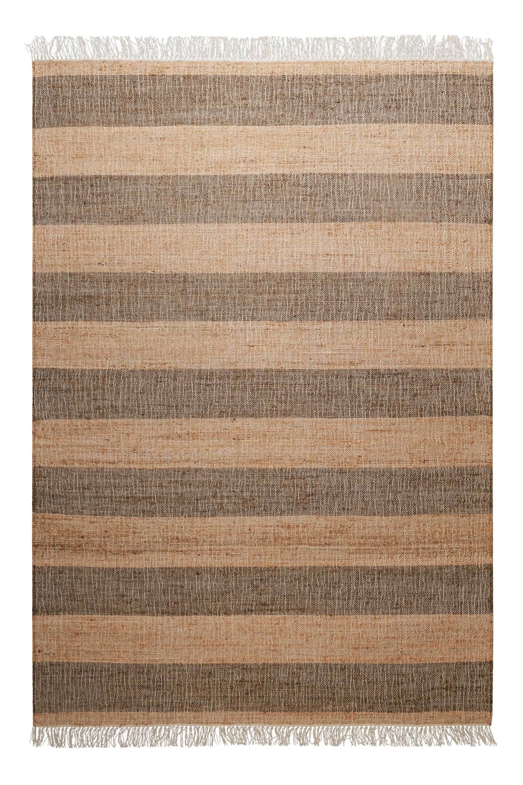 Teppich Virgil, Green Looop, rechteckig, Höhe: 4 mm, handgewebt aus Jute mit Baumwolle, Fransen, Streifen braun,cognac braun