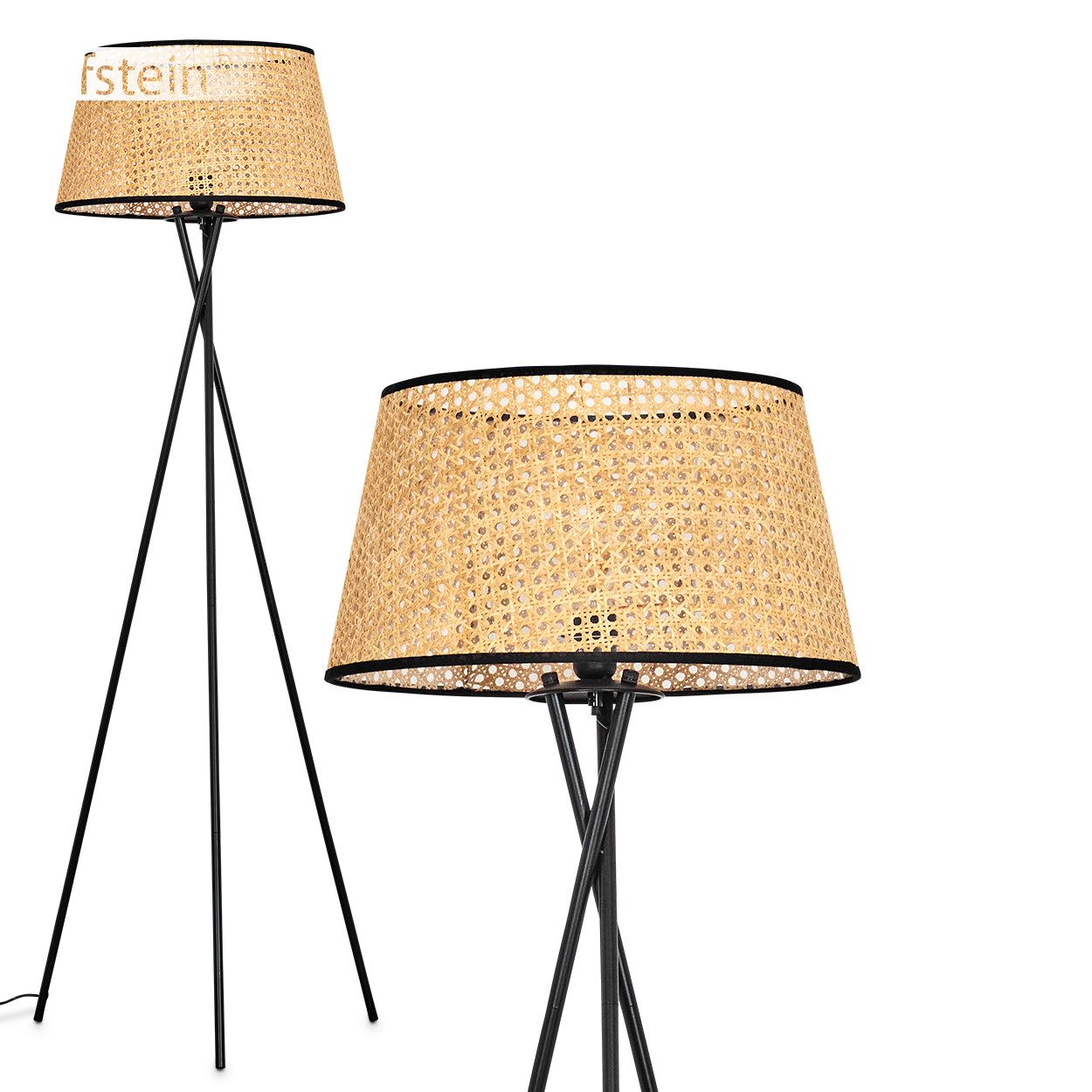 Stehlampe Stehlampe aus Metall/Rattan in Schwarz/Naturfarben