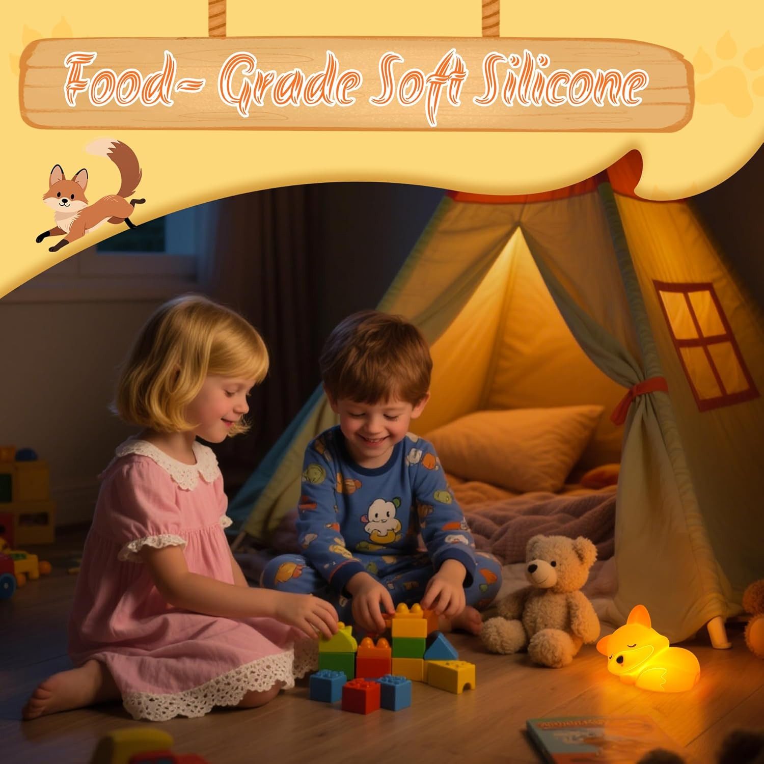 FELIXLEO LED Nachtlicht Fuchs Nachtlicht Kinder Silikon Lampe Dimmbar Touch – Bild 4 von 4