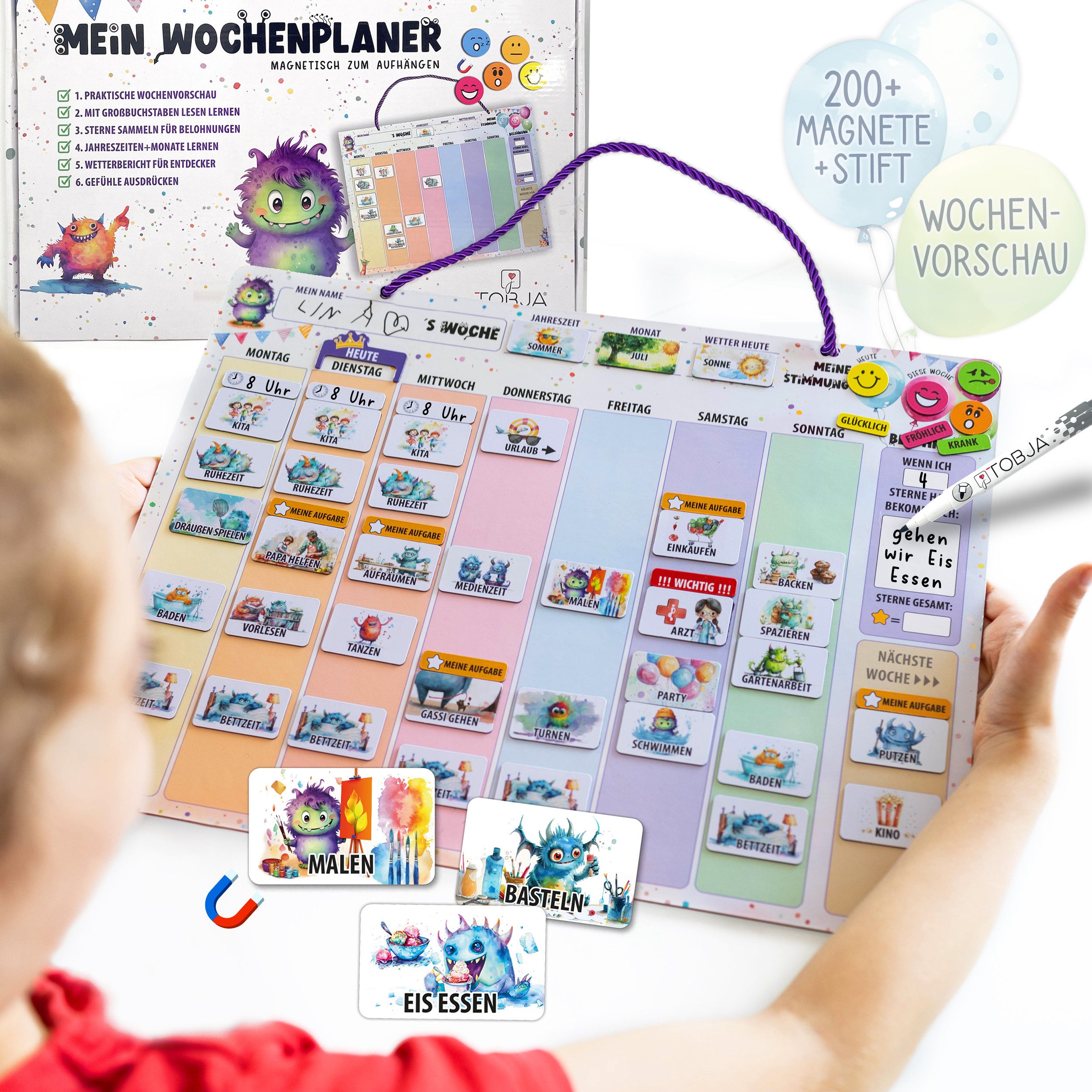 TOBJA Magnettafel Wochenplaner Kinder inkl. 200+ Magnete & Stift Montessori günstig online kaufen
