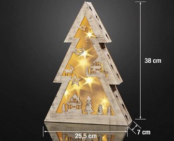 Hellum LED Dekoobjekt LED-Tannenbaum Holz mit Holografiefolie 10 BS warmweiß innen