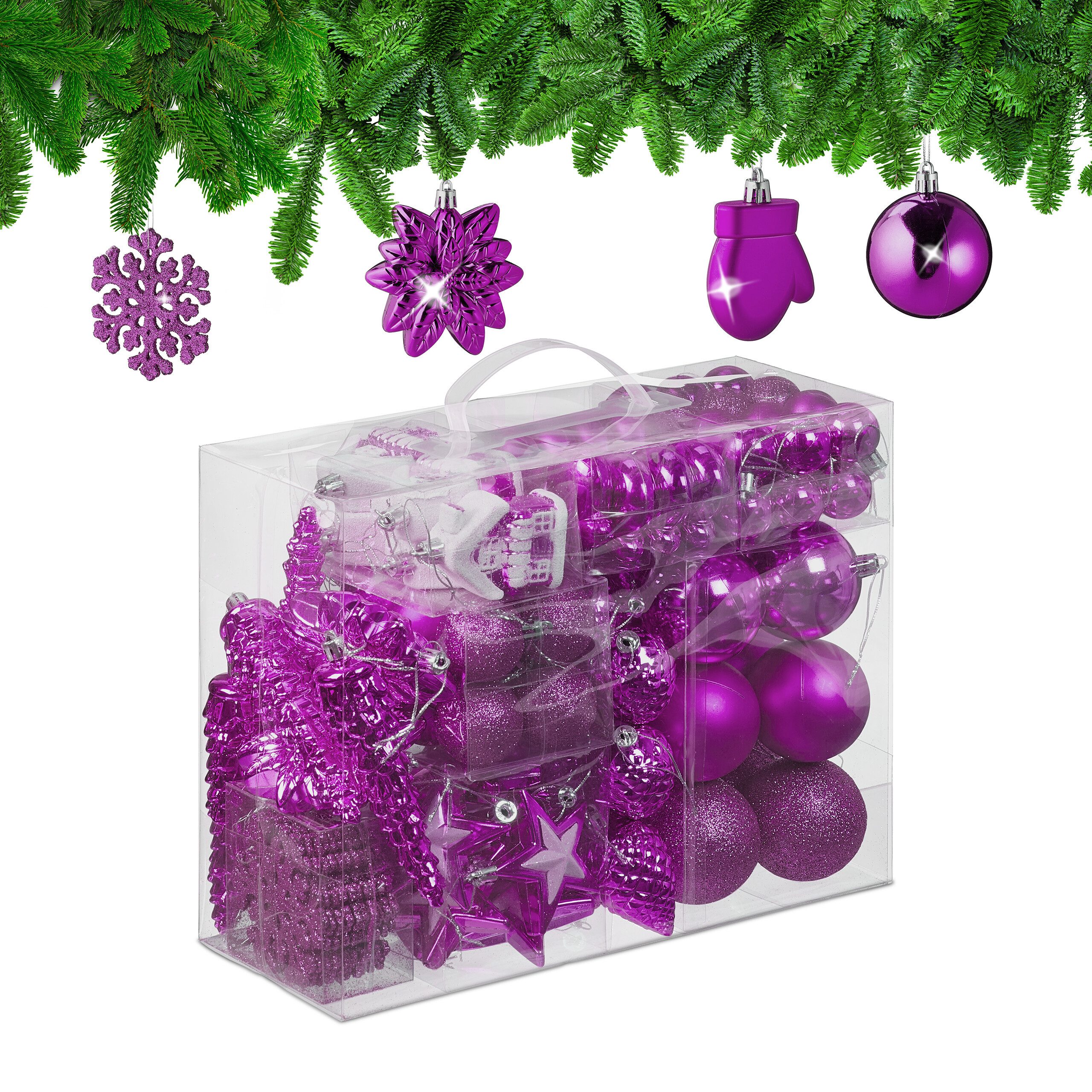 relaxdays Weihnachtsbaumkugel Weihnachtskugeln im 100er Set (100 St), Pink