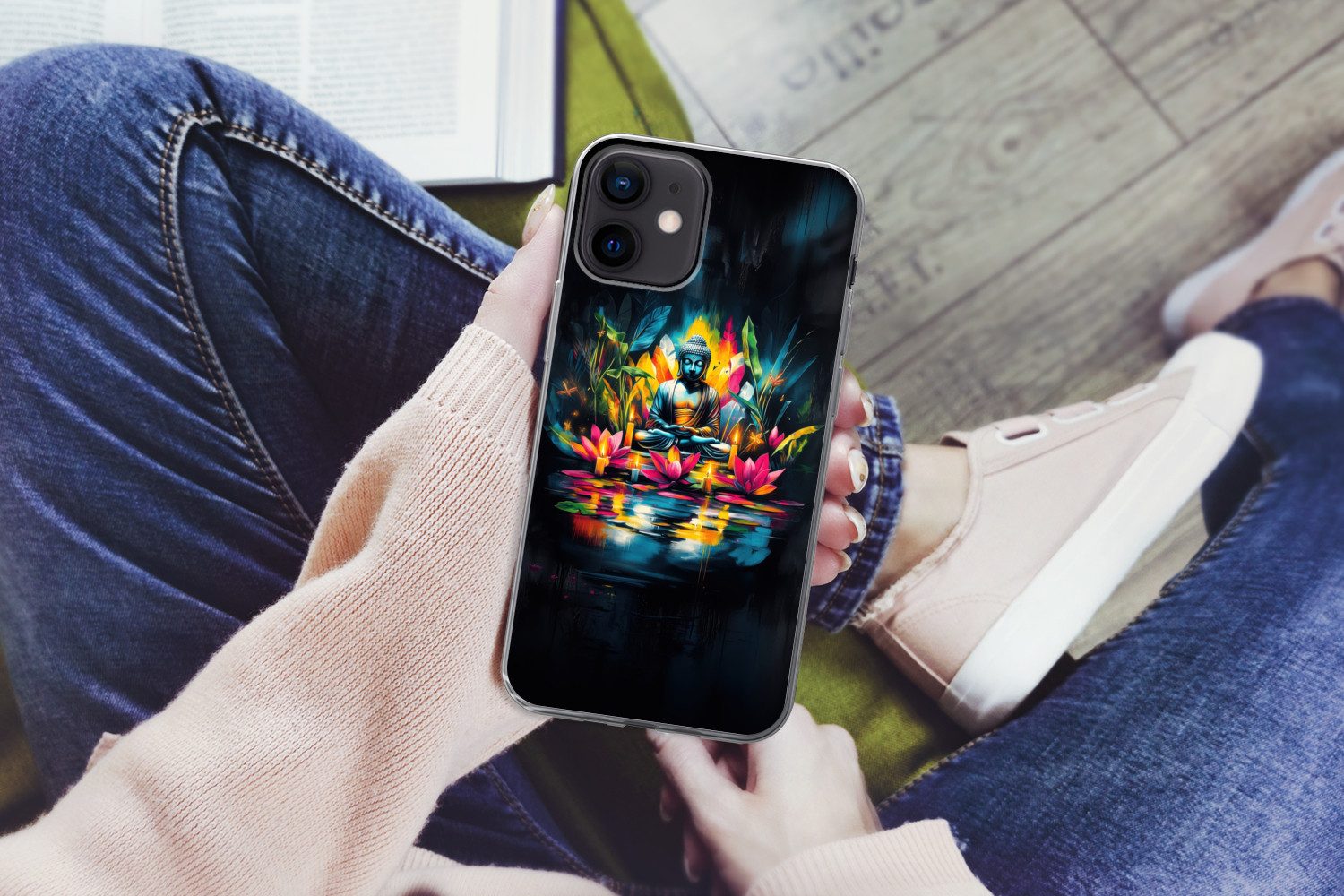 MuchoWow Handyhülle für Apple iPhone 12 Mini Kerzen - Blumen - Buddha - Wasser, Smartphone-Bumper, Print, Handy Schutzhülle Dünn