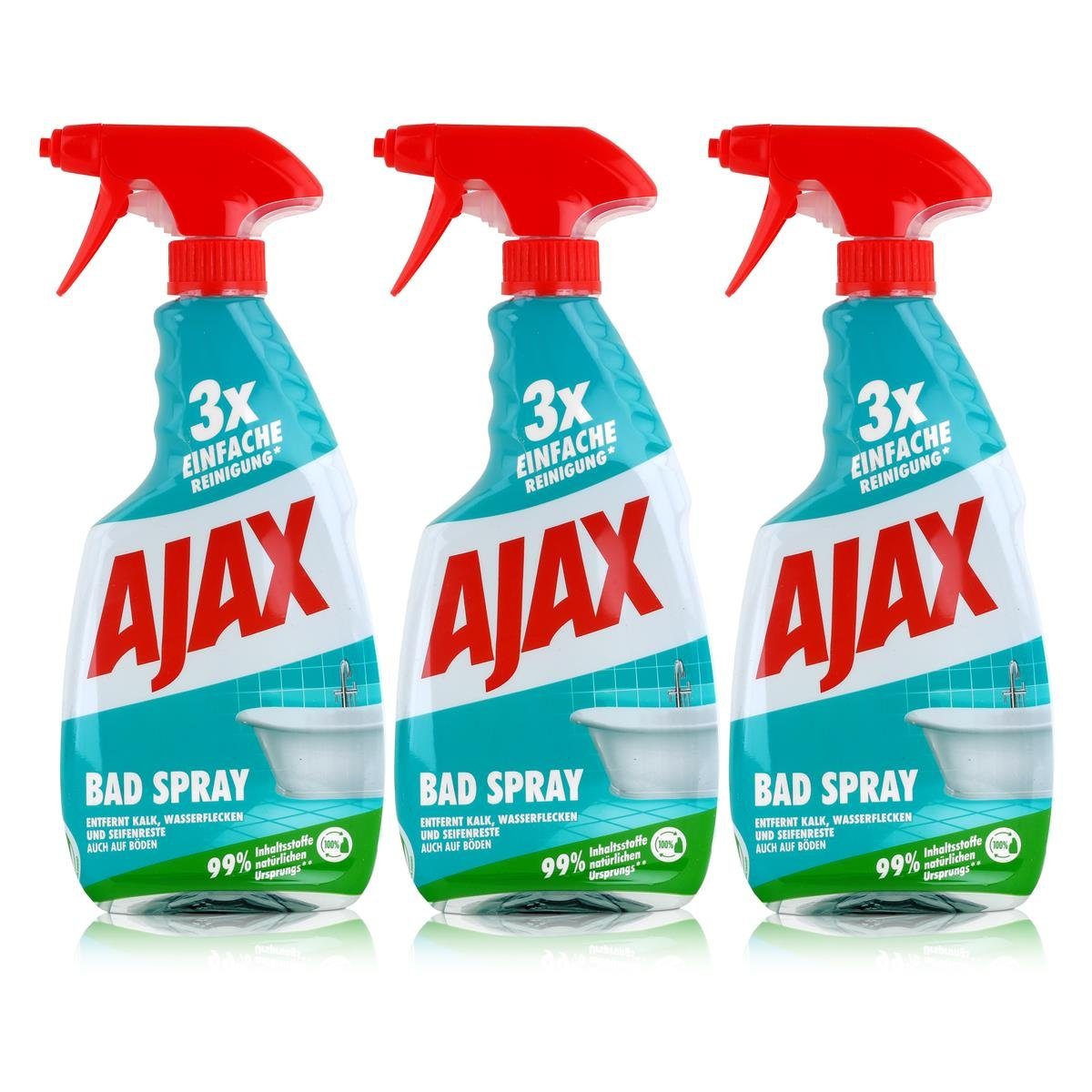 AJAX Ajax Bad Spray Badreiniger 500ml - Entfernt Kalk & Seifenreste (3er Pa Badreiniger | Badreiniger