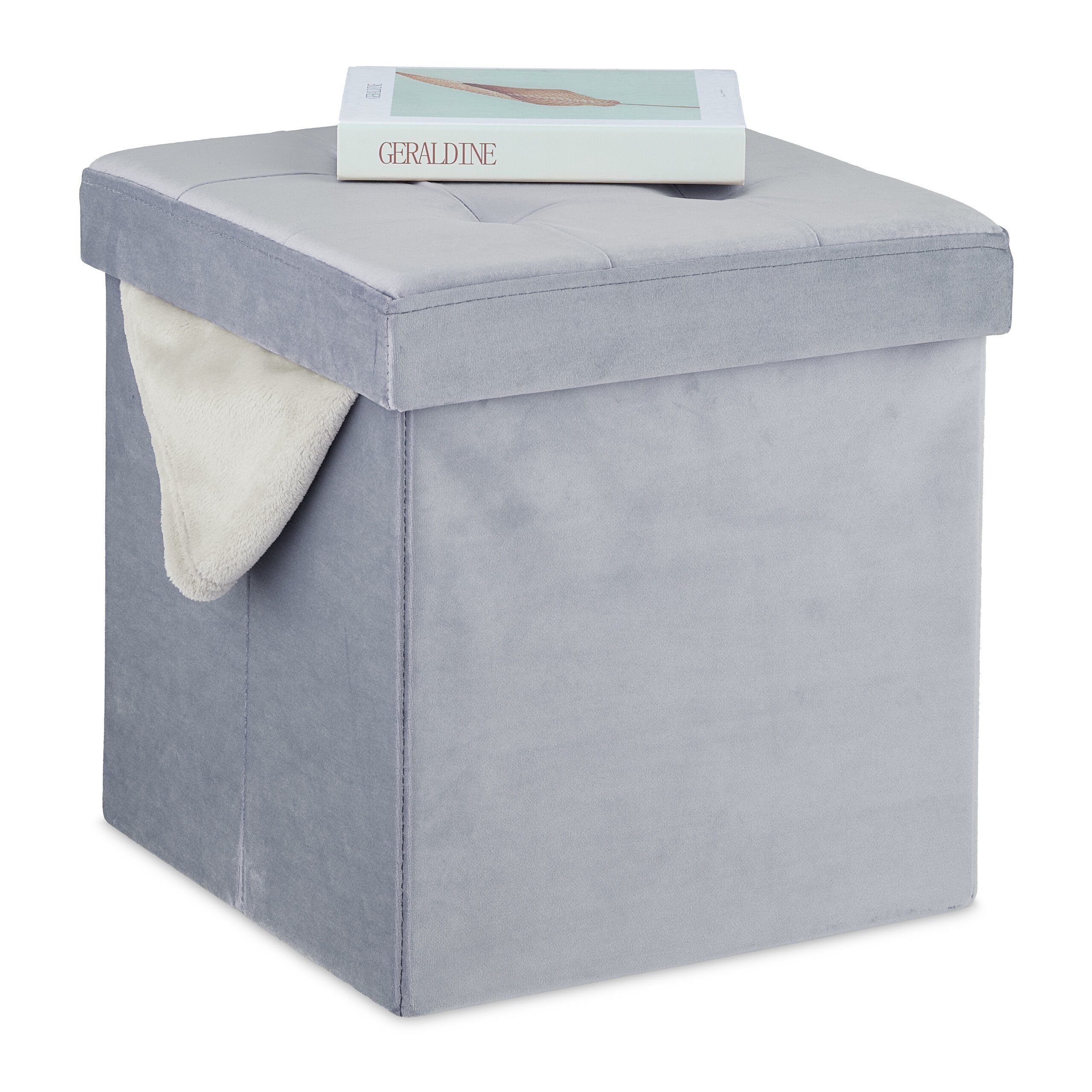 relaxdays Stauraumhocker Grauer Hocker aus Samt günstig online kaufen