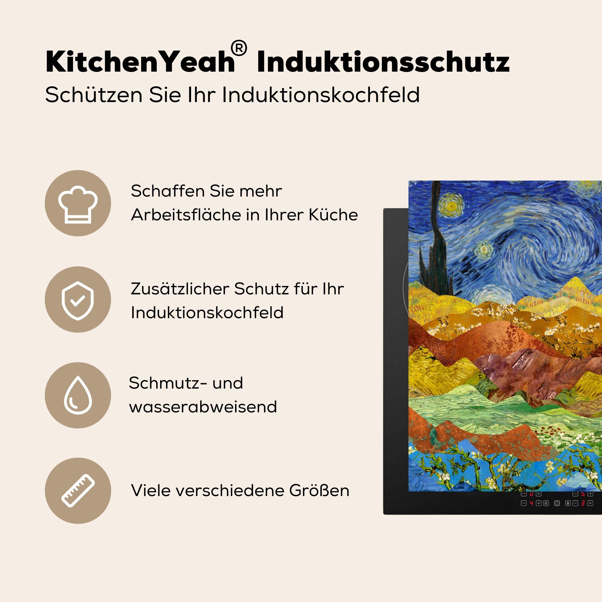 MuchoWow Herdblende-/Abdeckplatte Van (1 Sternennacht für 78x78 cm, Vinyl, tlg), Arbeitsplatte Gogh küche Meister, Alte Ceranfeldabdeckung, - 