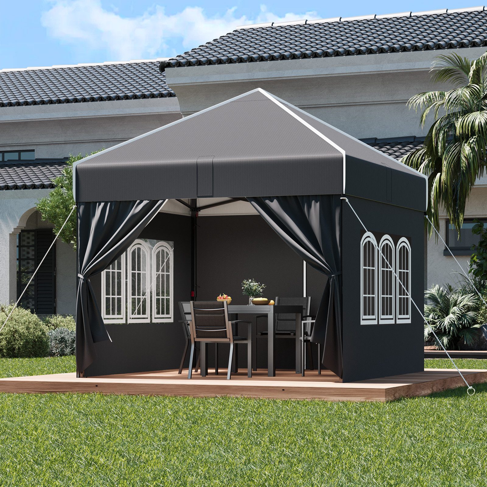 GUNJI Faltpavillon 3x3/3x4.5/3x6m Gartenpavillon mit 4 seitenteilen wasserdicht UV-Schutz, (Partyzelt höhenverstellbarer für Garten Camping), mit Tragetasche &  – Bild 4 von 5