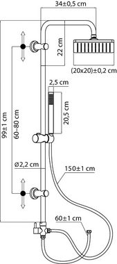 Calmwaters Duschsystem, Höhe 99 cm, 1 Strahlart(en), Duschsystem, Eckig, Regenstrahl, Stabhandbrause, Anti-Kalk, 20DP6156
