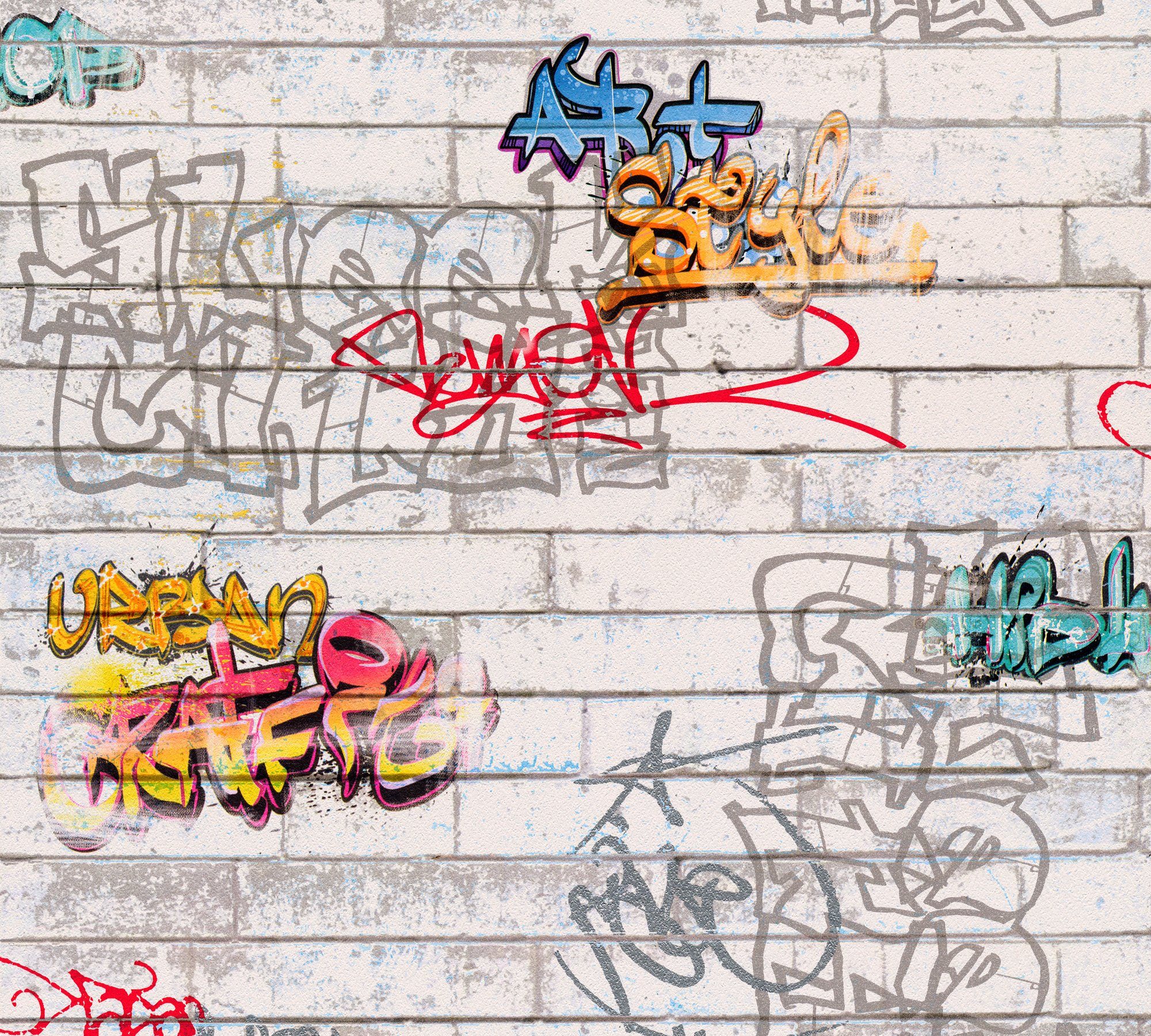 gemustert, Bunt & Papiertapete Graffiti, Weiß 6 Boys Tapete Grafitti geprägt, A.S. Girls mit Création Grau