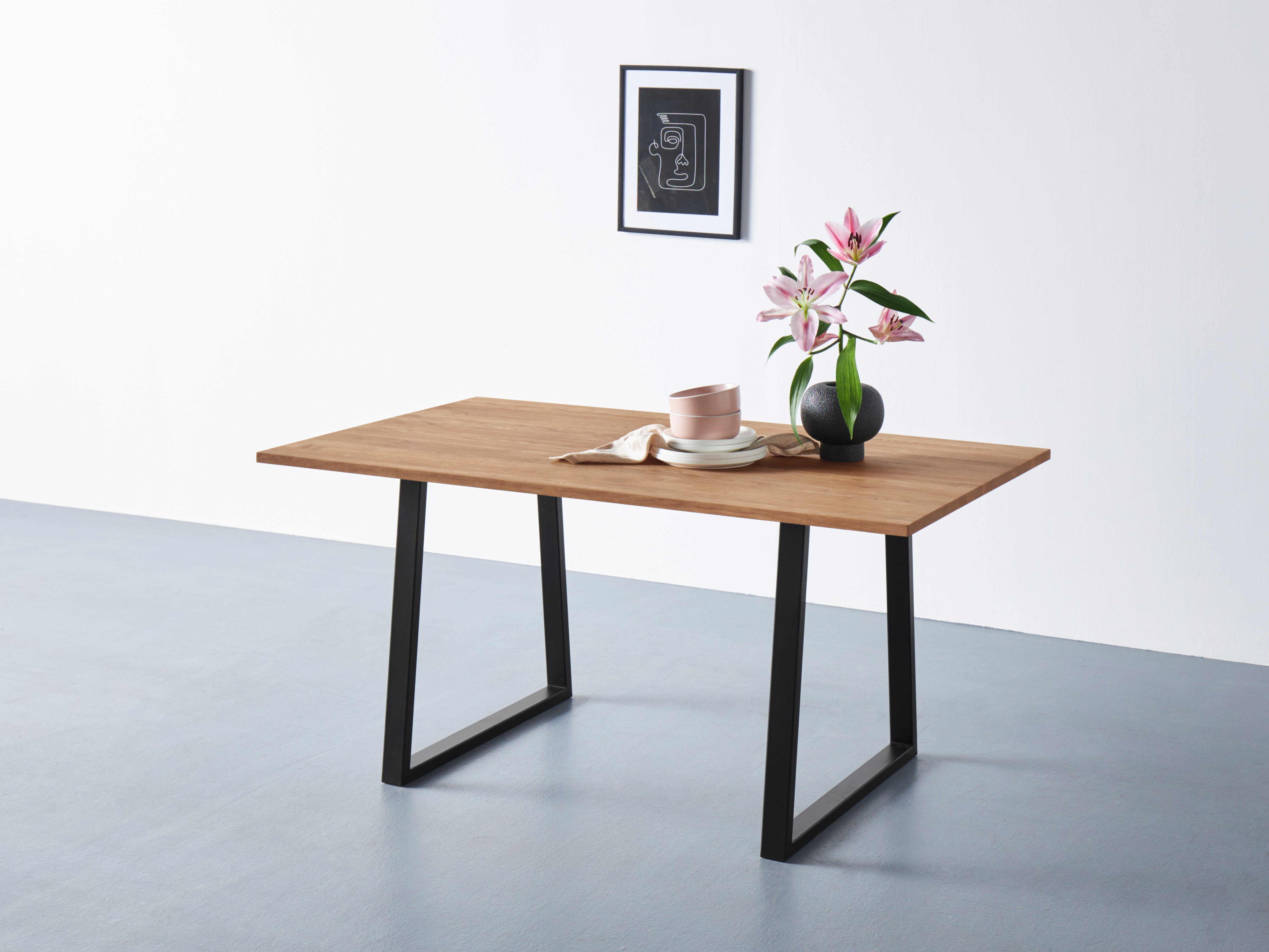 - Metall, FSC®- andas Tischplatte im Wohnen Nordic Scandi modern Style Gestell andas Interior Massivholz, Eiche, massiver aus Esstisch, aus