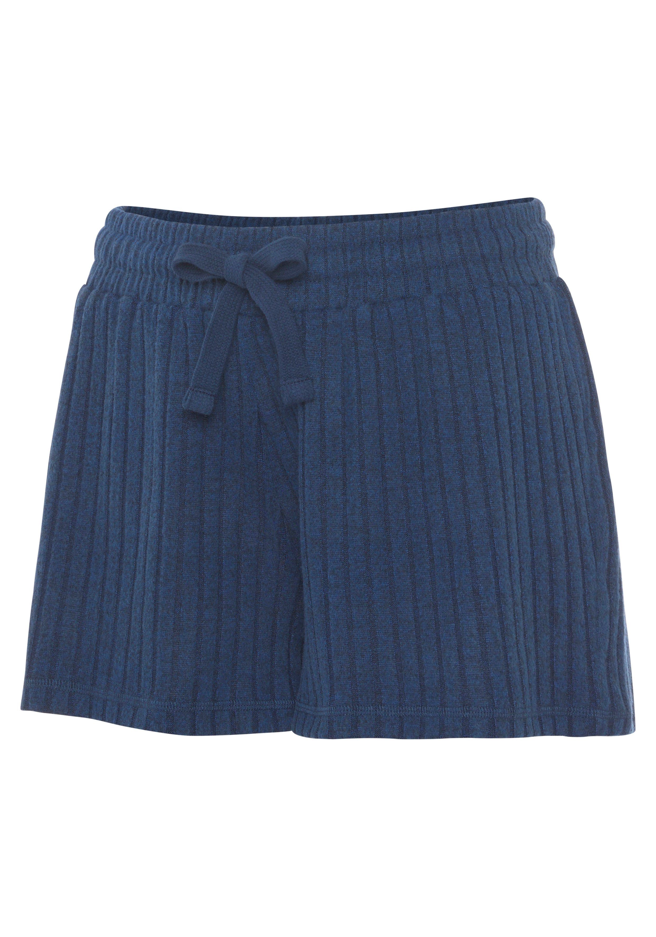 mit weicher blau-meliert -Loungeshorts Ripp-Qualität LASCANA Shorts meliert Bindeband in