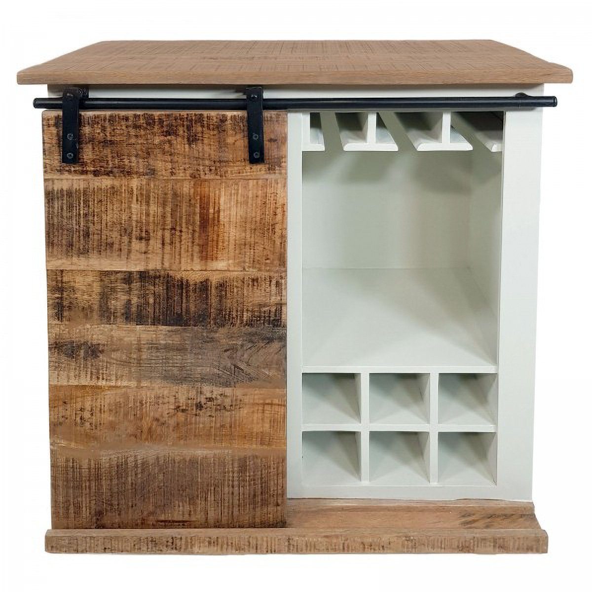 SILKMARKS Weinschrank Exklusiver Barschrank aus recyceltem Mango-Holz - Weinregal & Hausbar Weiß