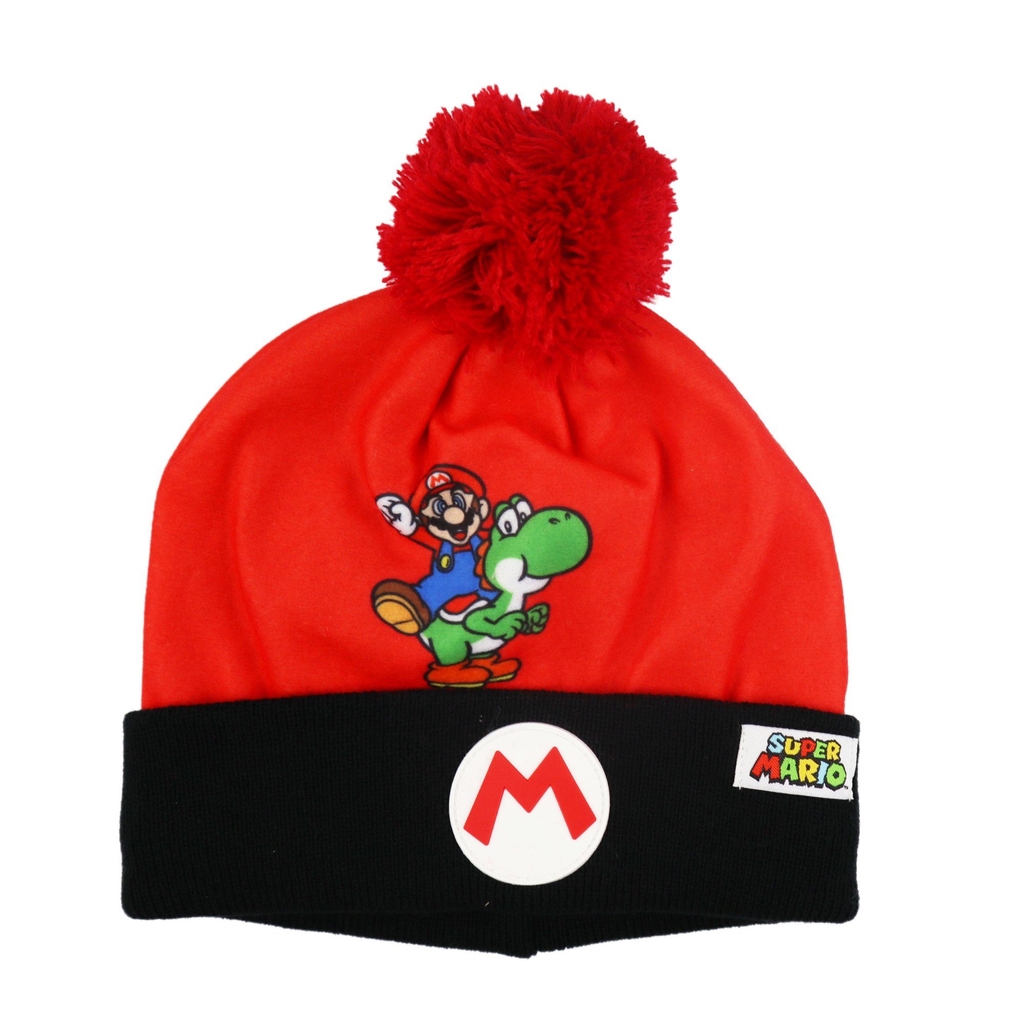 Super Mario Bommelmütze Super Mario Yoshi Kinder Winter Mütze Gr. 52 bis 54, Blau oder Rot