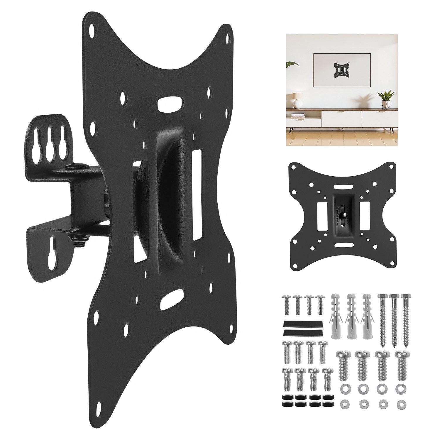 Maclean TV-Wandhalterung MC-501B Multifunktionshalter für TV oder Monitor 23-50", (bis 50,00 Zoll, 1-tlg., Für optimale Betrachtung Neigbar Platzsparend)