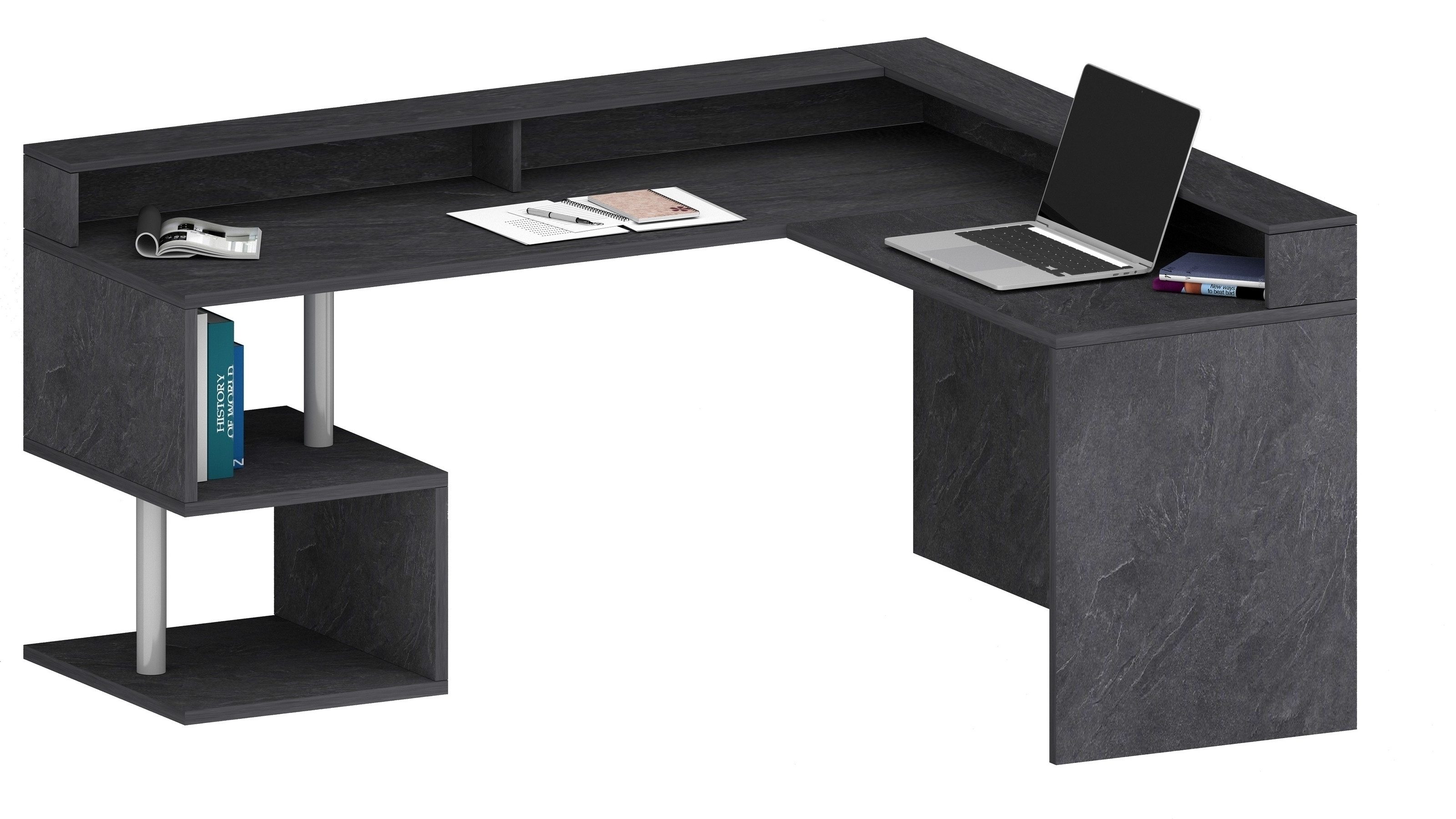 freiraum Eckschreibtisch Esse Angolo, in Schiefer Nb. - 160x92,5x60cm (BxHxT)