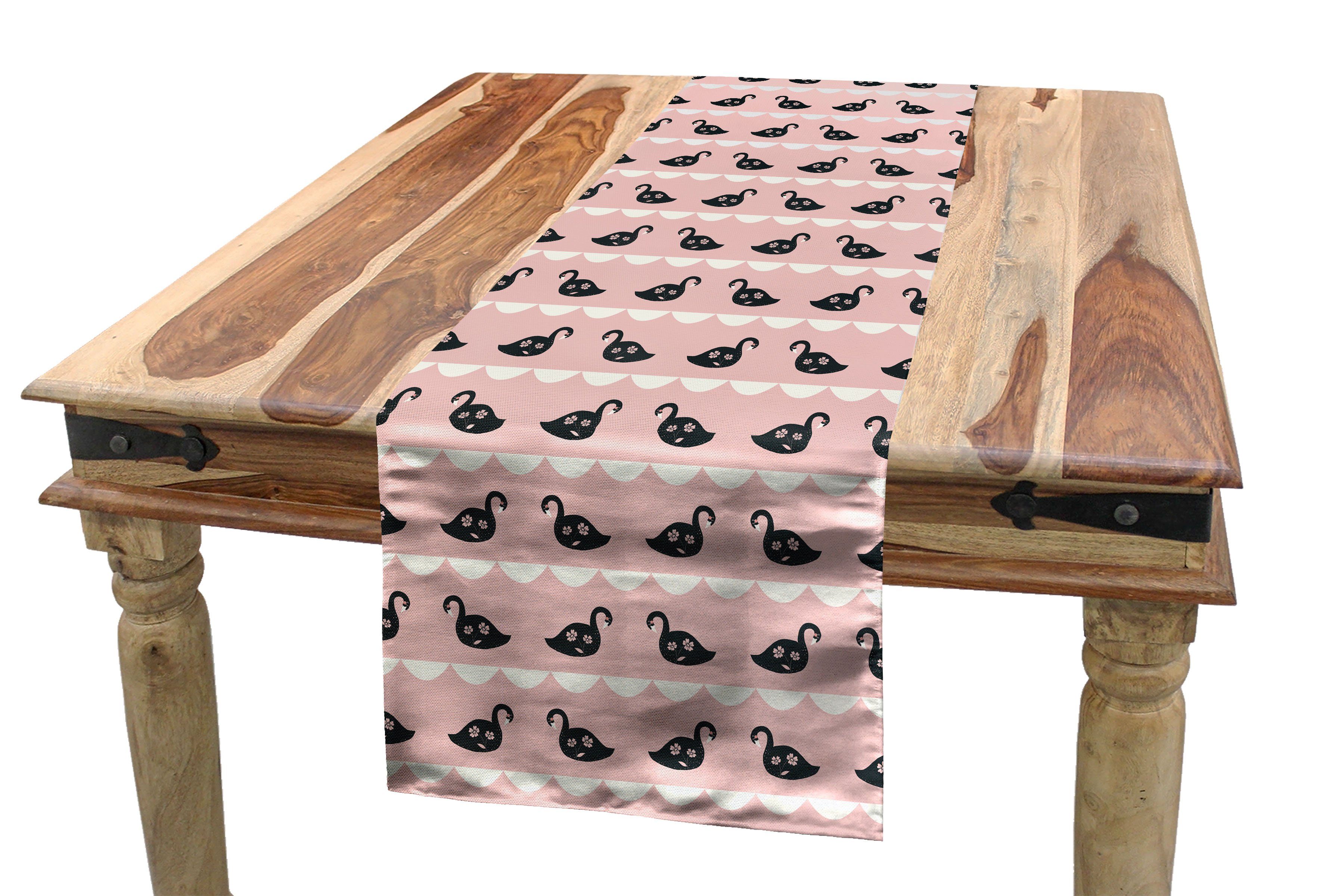 Abakuhaus Tischläufer Esszimmer Küche Rechteckiger Dekorativer Tischläufer, Swans Floral Birds Scallop Stripes