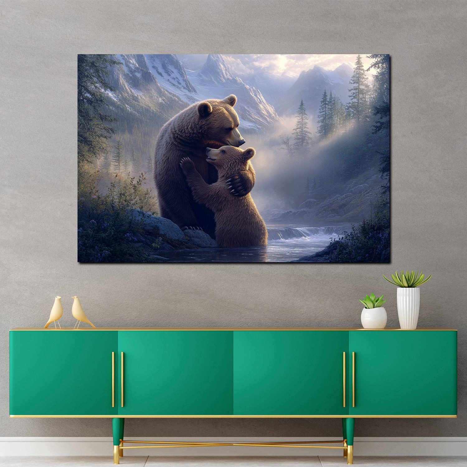 Artedinoi Leinwandbild Bärenliebe Zärtlichkeit Wildnis Wandbild Leinwandbild Kunstdruck XL Wa, Bärenpaar, zärtlich