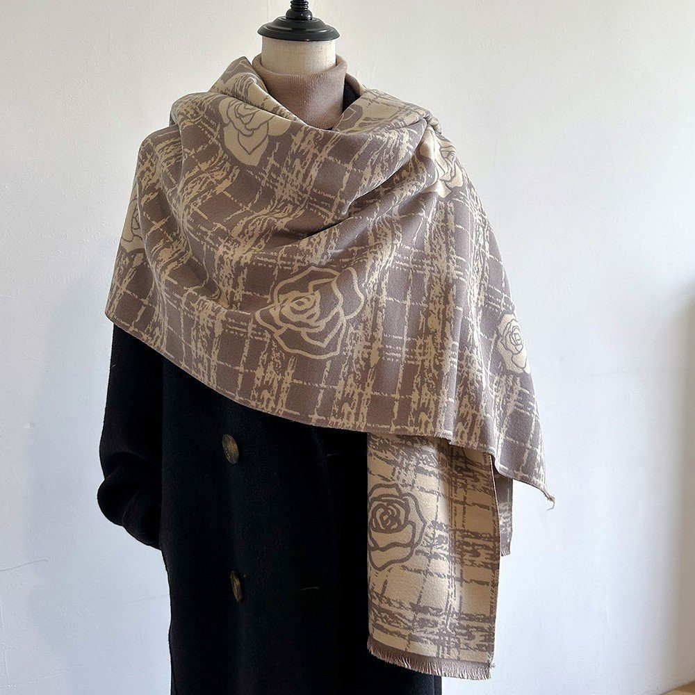 Damen Modeschal Schal, 180*65cm Fransen Grau vidaXL Modeschal mit Kamelien-Schal Weicher