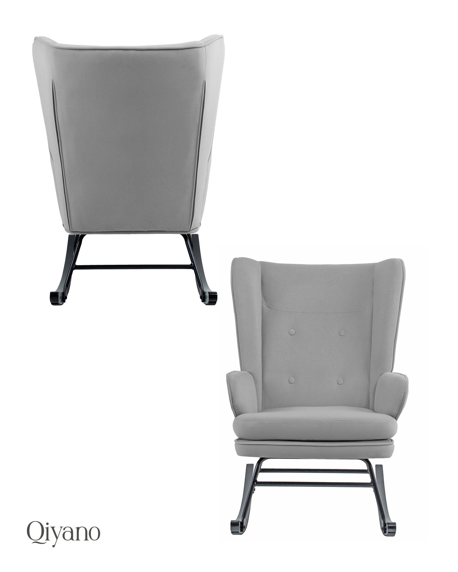 Qiyano Schaukelstuhl Thadia Grau Samtstoff mit Metallgestell und Holzkufen günstig online kaufen