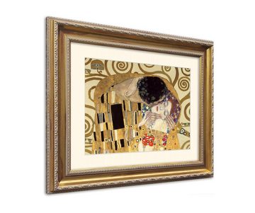 artissimo Bild mit Rahmen Klimt Bild mit Barock-Rahmen / Poster gerahmt 63x53cm / Wandbild, Gustav Klimt: The Kiss / Der Kuss