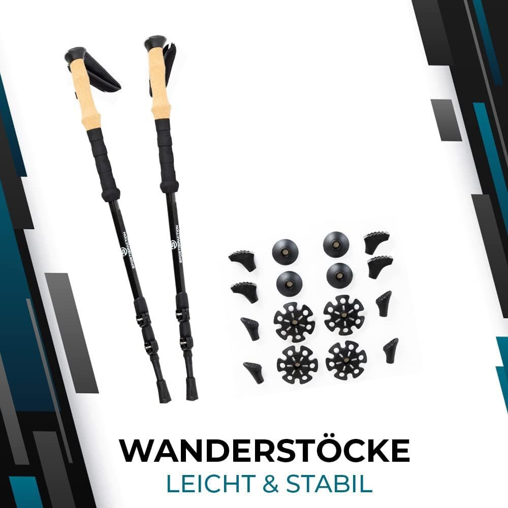 Sportisfaction Wanderstöcke Carbon Wanderstöcke Ultraleicht 260g Teleskop Trekkingstöcke 63-140cm, Ergo-Korkgriff Inkl. 5 Paar Aufsätze & Tasche Metall-Clip Verschluss