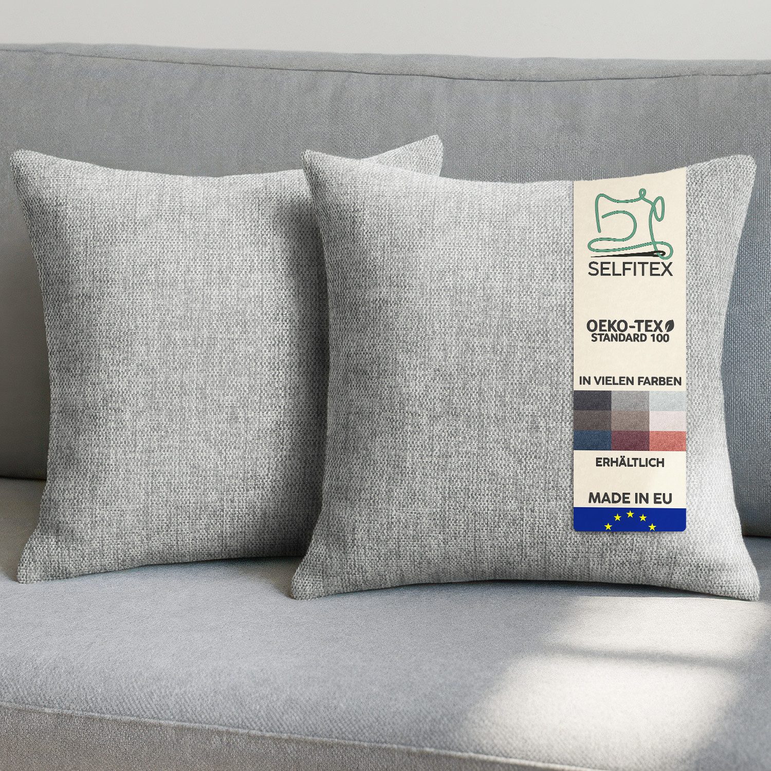 Selfitex Dekokissen 2er Set Sofakissen 30x50/40x40/50x50 inkl. Füllkissen, Canvas Stoff, strukturierte Oberfläche, fein meliert, in Handarbeit gefertigt