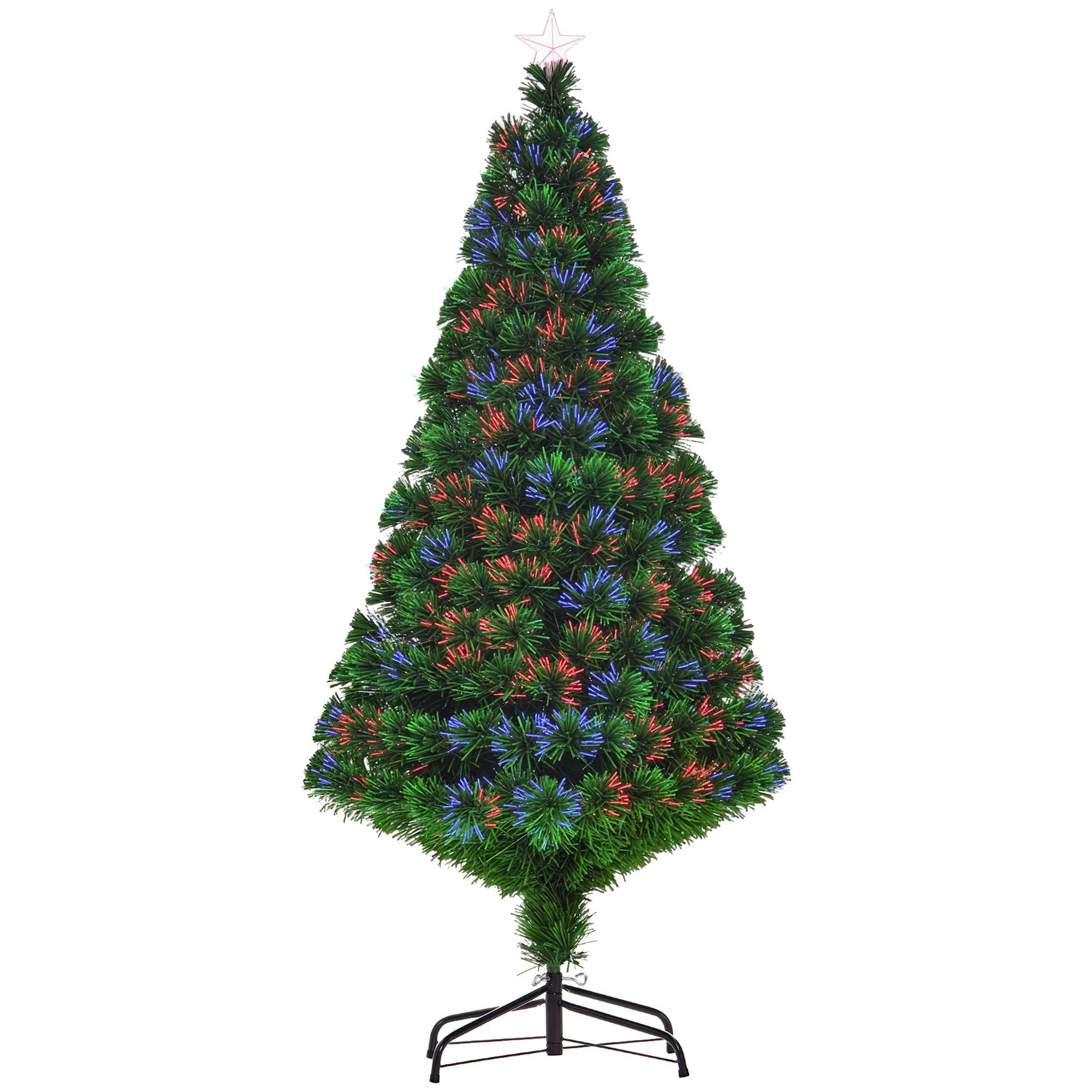 HOMCOM Künstlicher Weihnachtsbaum Weihnachtsbaum, Christbaum, Tannenbaum LED Lichtfaser Baum, Grün, 150 cm