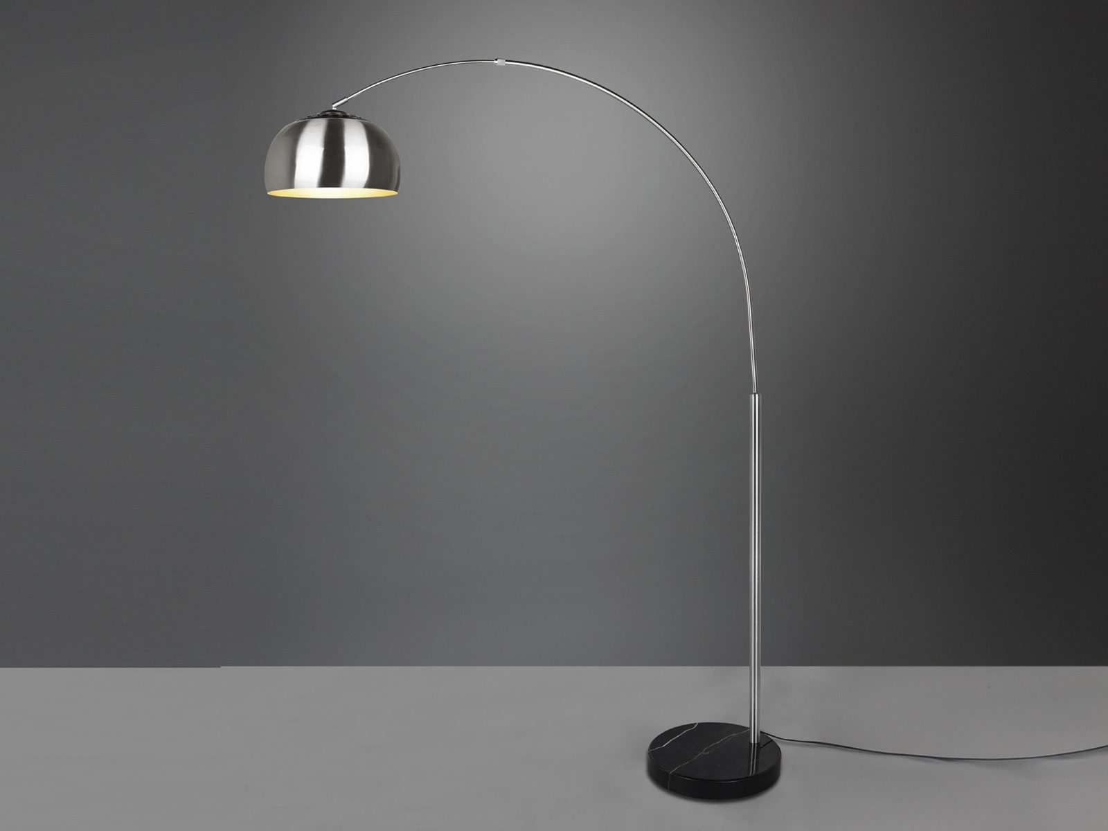 TRIO Leuchten LED Bogenlampe Metall Silber mit E27 LED, Höhe 200cm, dimmbar, LED wechselbar, Warmweiß, Bogen-Stehlampe große Ausladung, Bogenleuchte Wohnzimmer & Esstisch