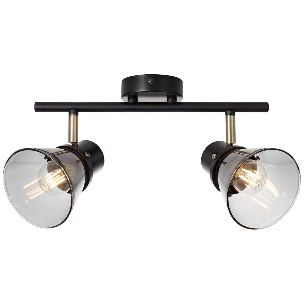 E D45, 2flg schwarz/antik Brilliant Lampe 2x messing/Rauchglas Ronald, Spotrohr Ronald Deckenleuchte