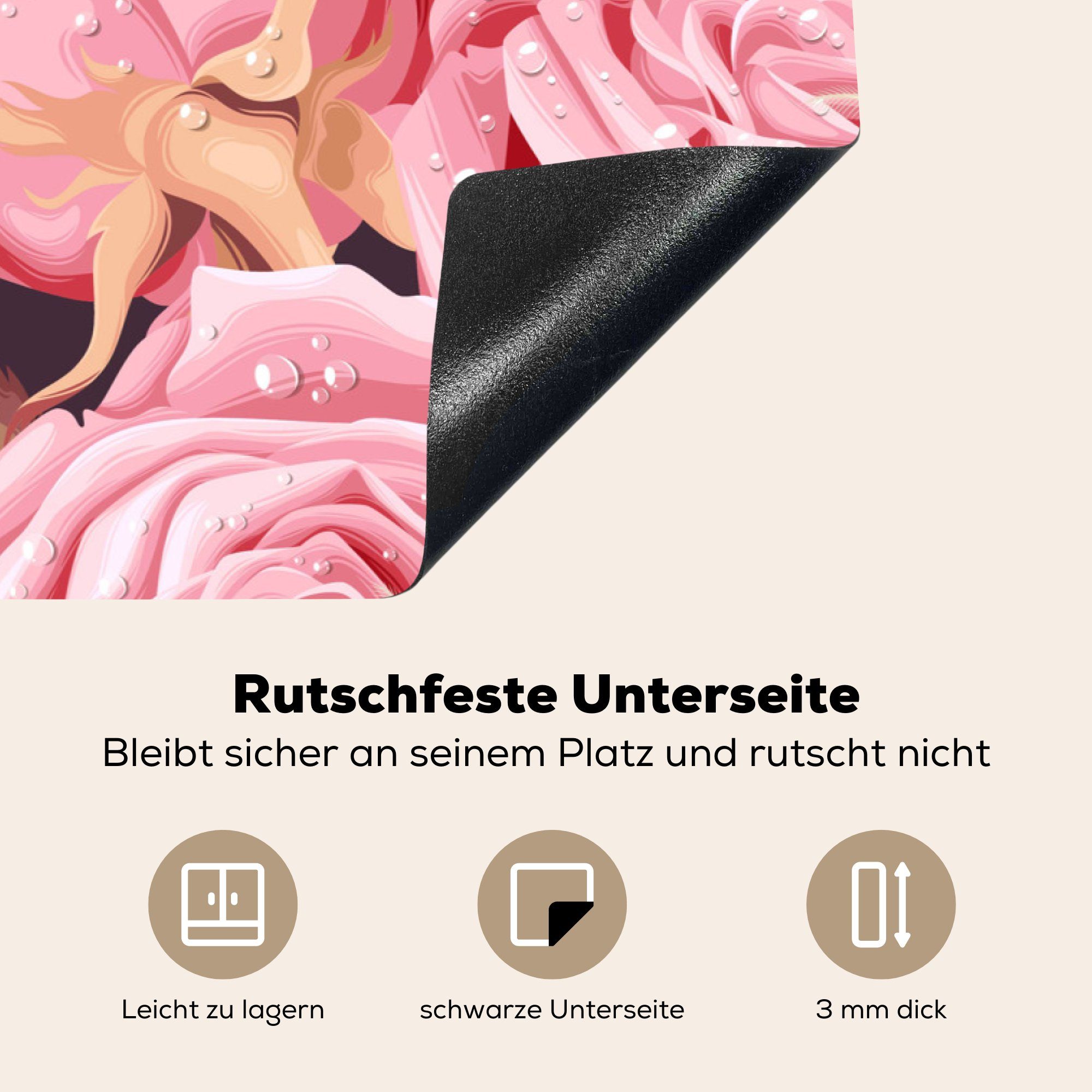 MuchoWow Herdblende-/Abdeckplatte Rosen cm, für die Rosa Schutz 81x52 - küche, Weiß, Vinyl, (1 Induktionskochfeld tlg), Schmetterlinge - Ceranfeldabdeckung 