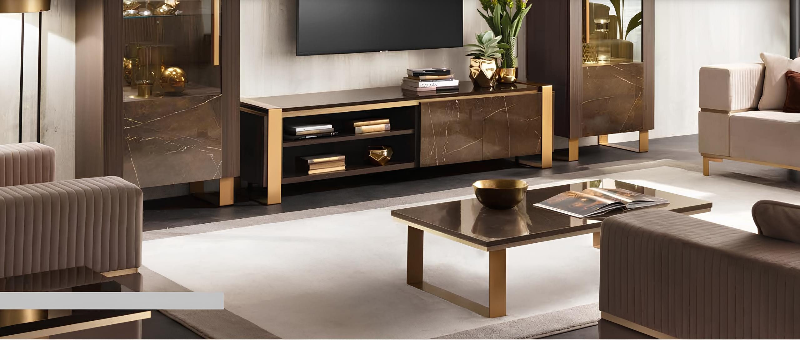 JVmoebel Couchtisch Italienischer Couchtisch in Gold mit Holz- und Edelstahl-Details (Packung), Made in Italy