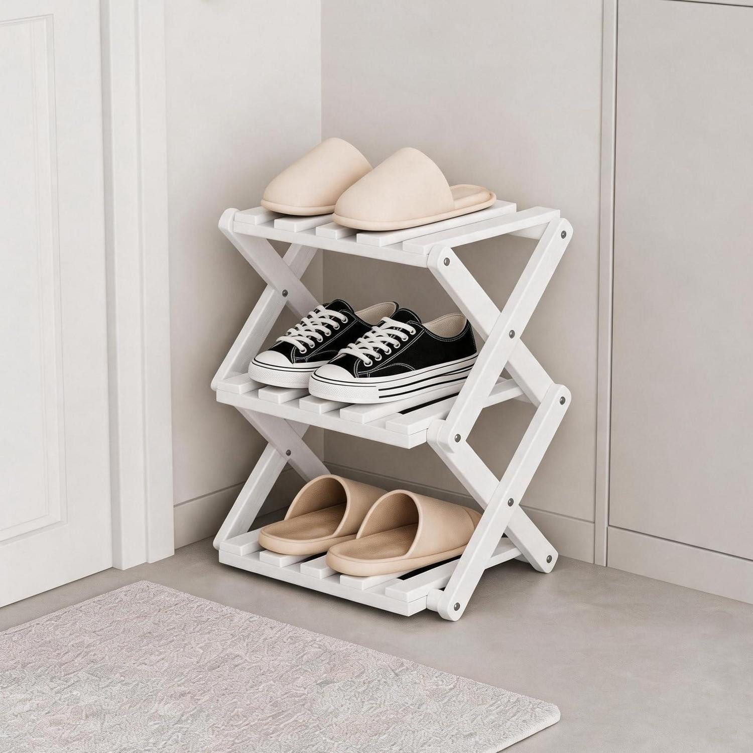 LuxusKollektion Schuhregal Schuhregal 3 Etagen faltbar weiß Bambus