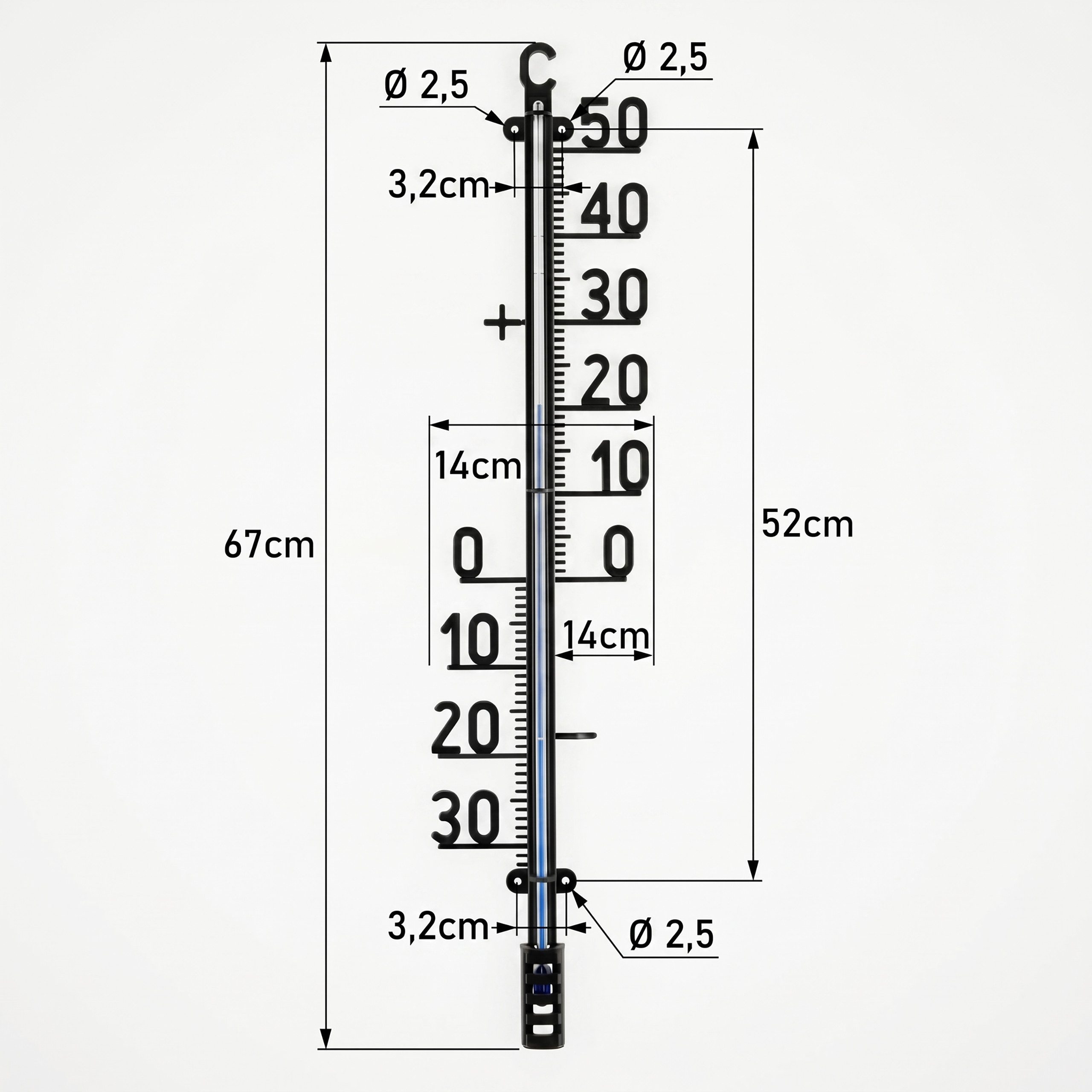Lantelme Gartenthermometer 67cm XXL Außen Thermometer Garten Terrassen Balkon Analog, 1-tlg., Deutsche Herstellung aus Kunststoff Farbe Schwarz, Messbereich von -30°C bis +50°C