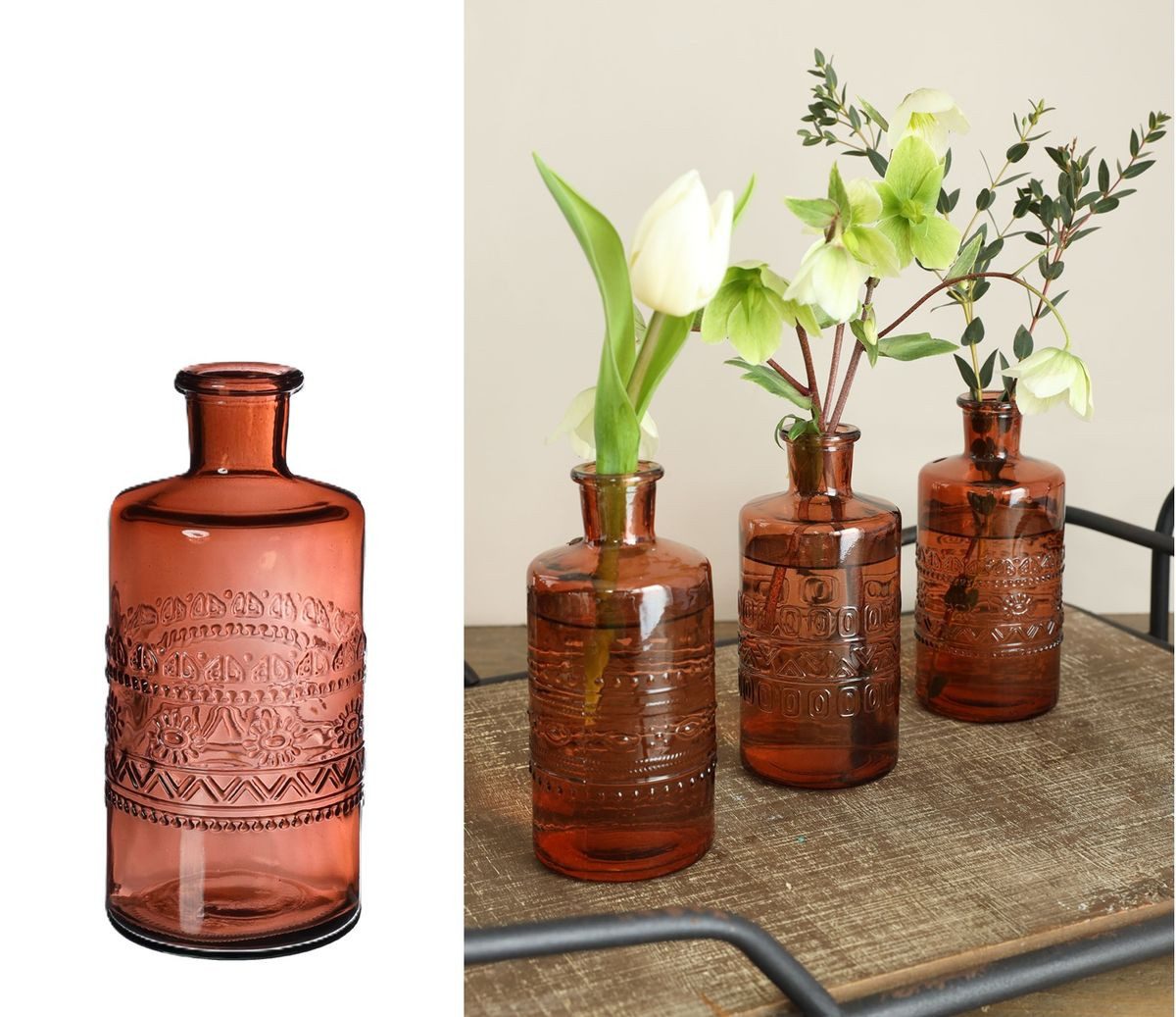 NaDeco Dekovase Glas Flasche Porto in Mahagoni h. 14,5 cm Ø 7,5 cm