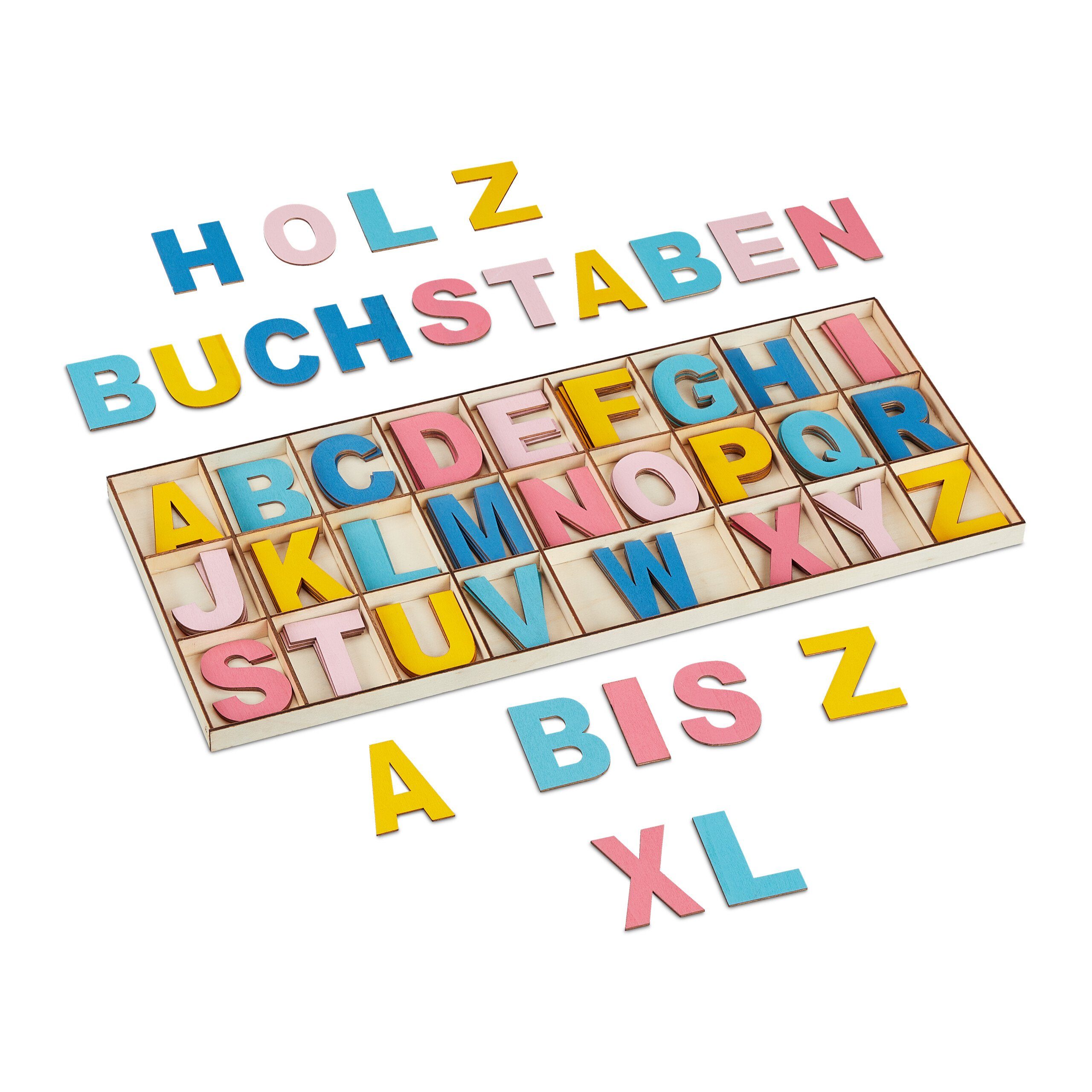 relaxdays Deko-Buchstaben Buntes XL Holzbuchstaben-Set 104-teilig