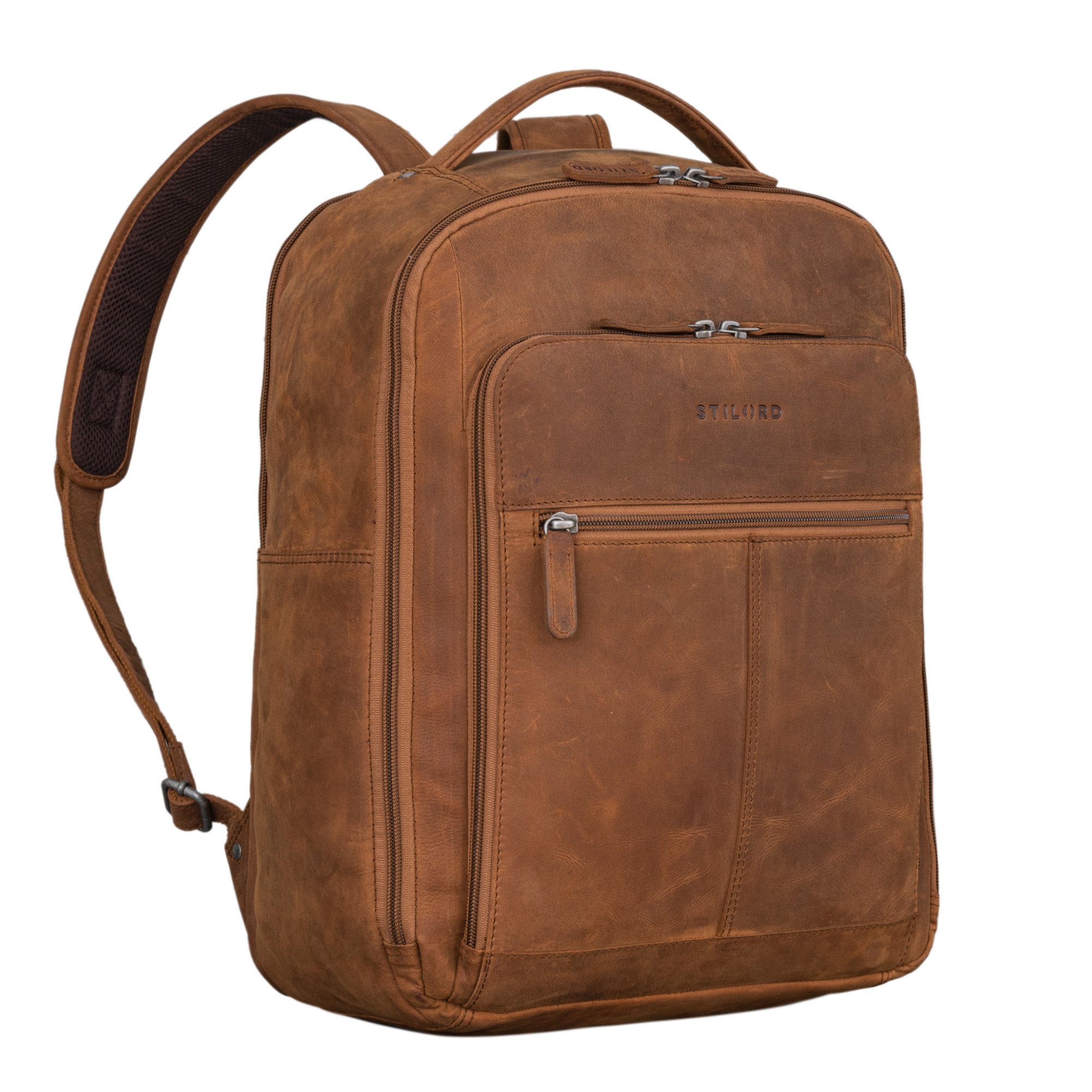 tan Notebook-Rucksack "Gordon" STILORD Damen Herren dunkelbraun und Rucksack - Geschmackvoller Leder