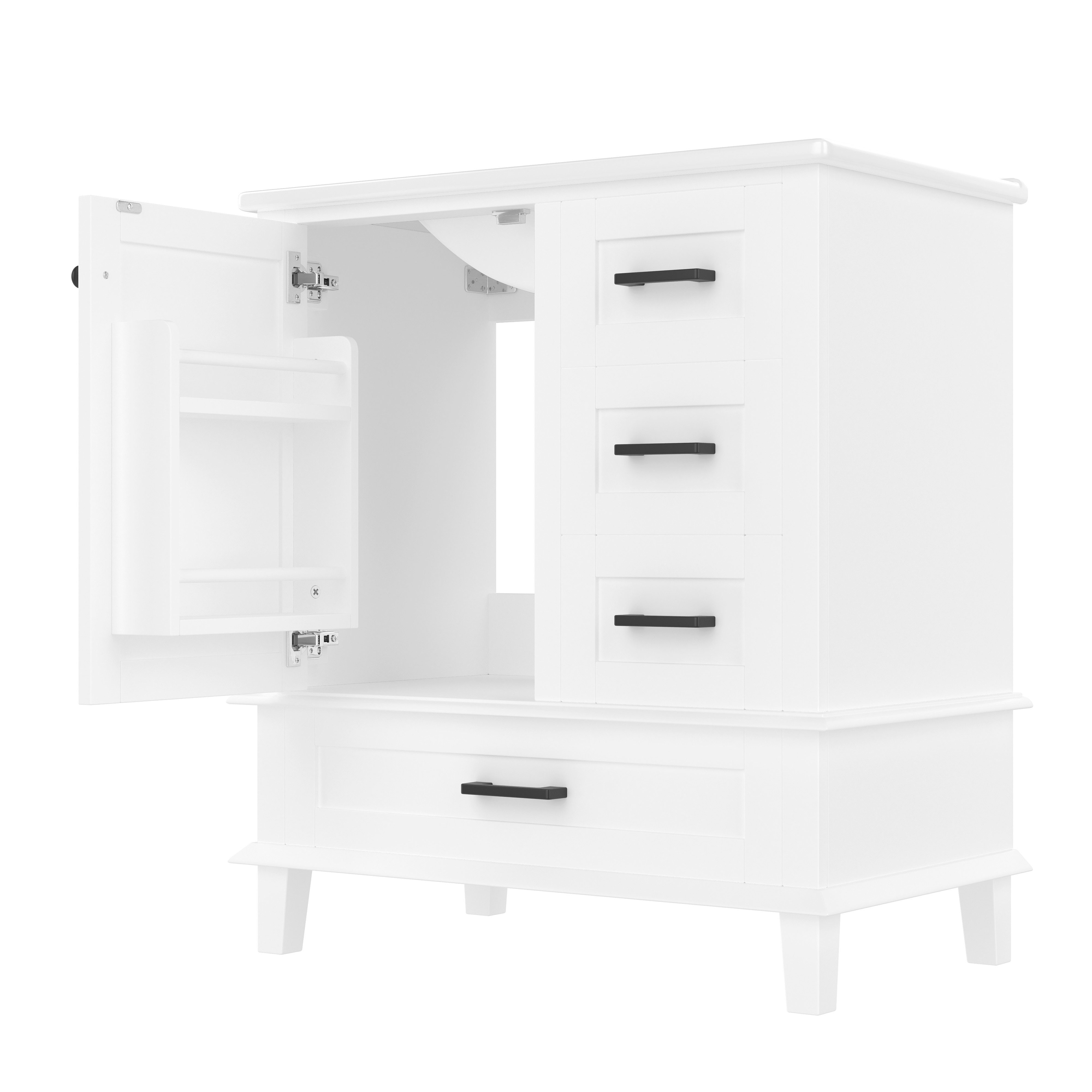 Flieks Waschtisch mit 3 Schubladen und Türregal, Waschbeckenunterschrank mit Waschbecken (B76/T46/H83,5 cm, Beine aus Massivholz, 1-St., bodenstehend, Badschran – Bild 5 von 5
