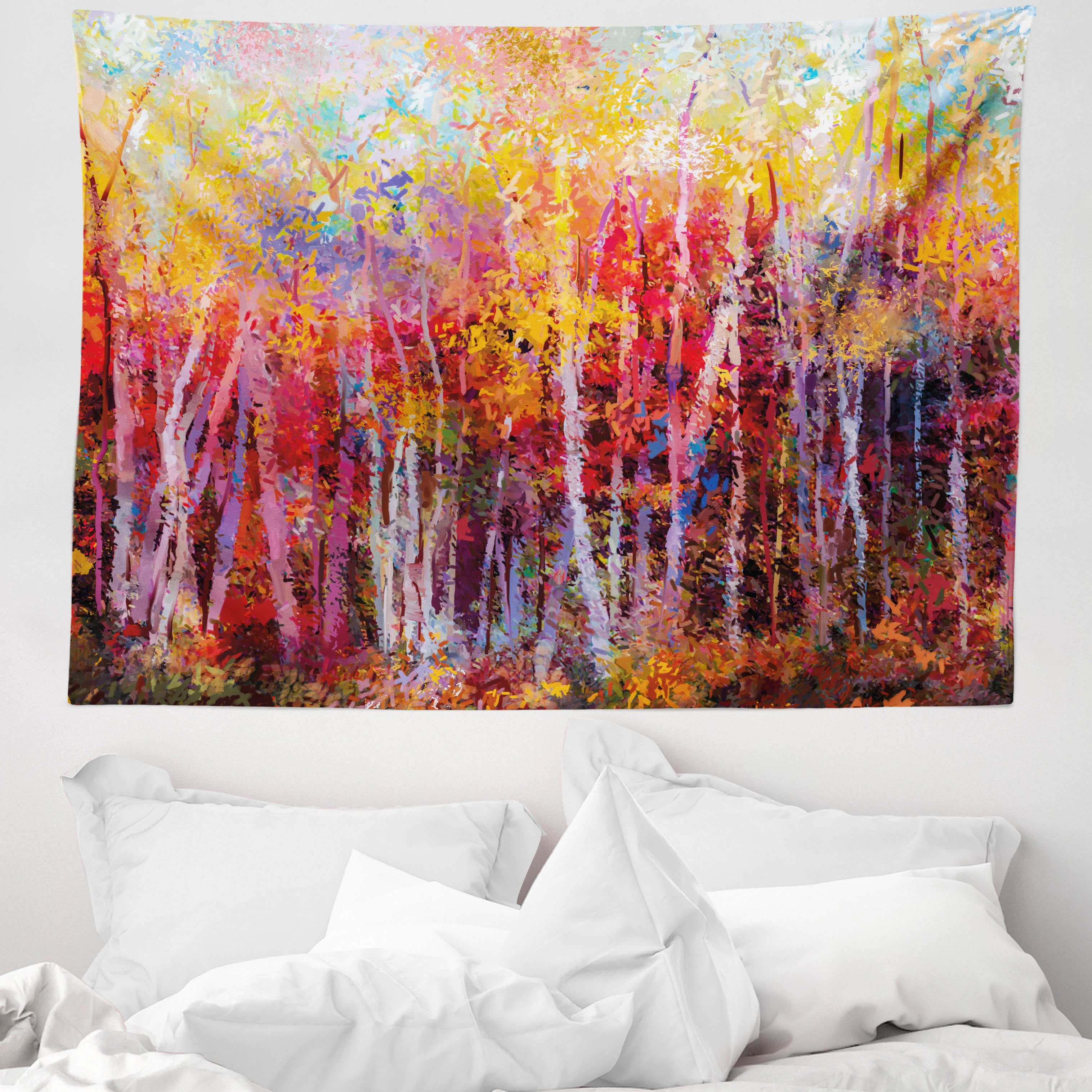 Wandteppich aus Weiches Mikrofaser Stoff Für das Wohn und Schlafzimmer, Abakuhaus, rechteckig, Natur Herbst-Wald-Malerei