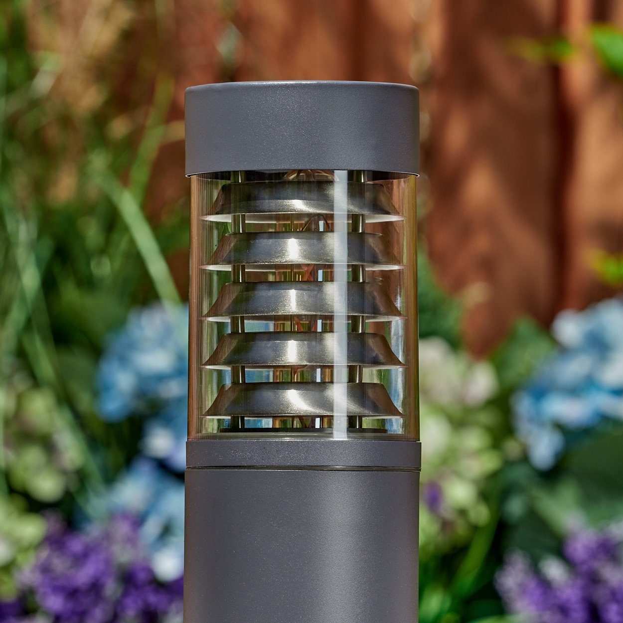 hofstein Pollerleuchte moderne Sockelleuchte aus Metall/Kunststoff in Anthrazit/Klar, ohne Leuchtmittel, Wegeleuchte, Gartenbeleuchtung IP44, 1xE27, ohne Leuchtmittel
