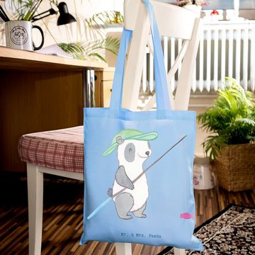 Mr. & Mrs. Panda Tragetasche Panda Angeln - Sky Blue - Geschenk, Jutebeutel, Beuteltasche, angeln (1-tlg), Lange Tragegriffe