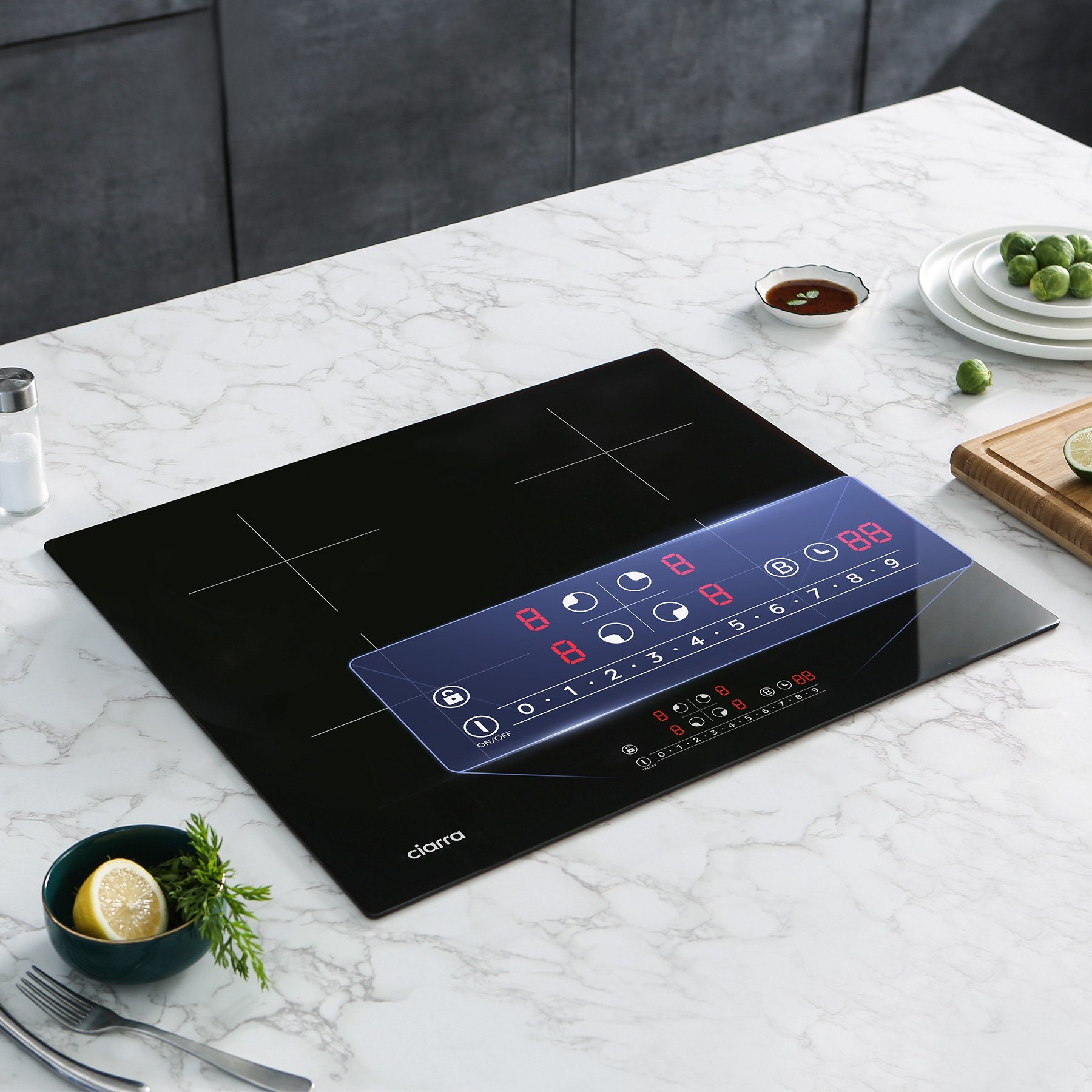 CIARRA Induktions-Kochfeld 60 cm Induktionskochfeld 9 Stufen mit 99 Min Timer & BOOST Touch Control CBBIH4B, 4-Zonen Einbau Kochfelder Induktionsherd mit 99 Min Timer