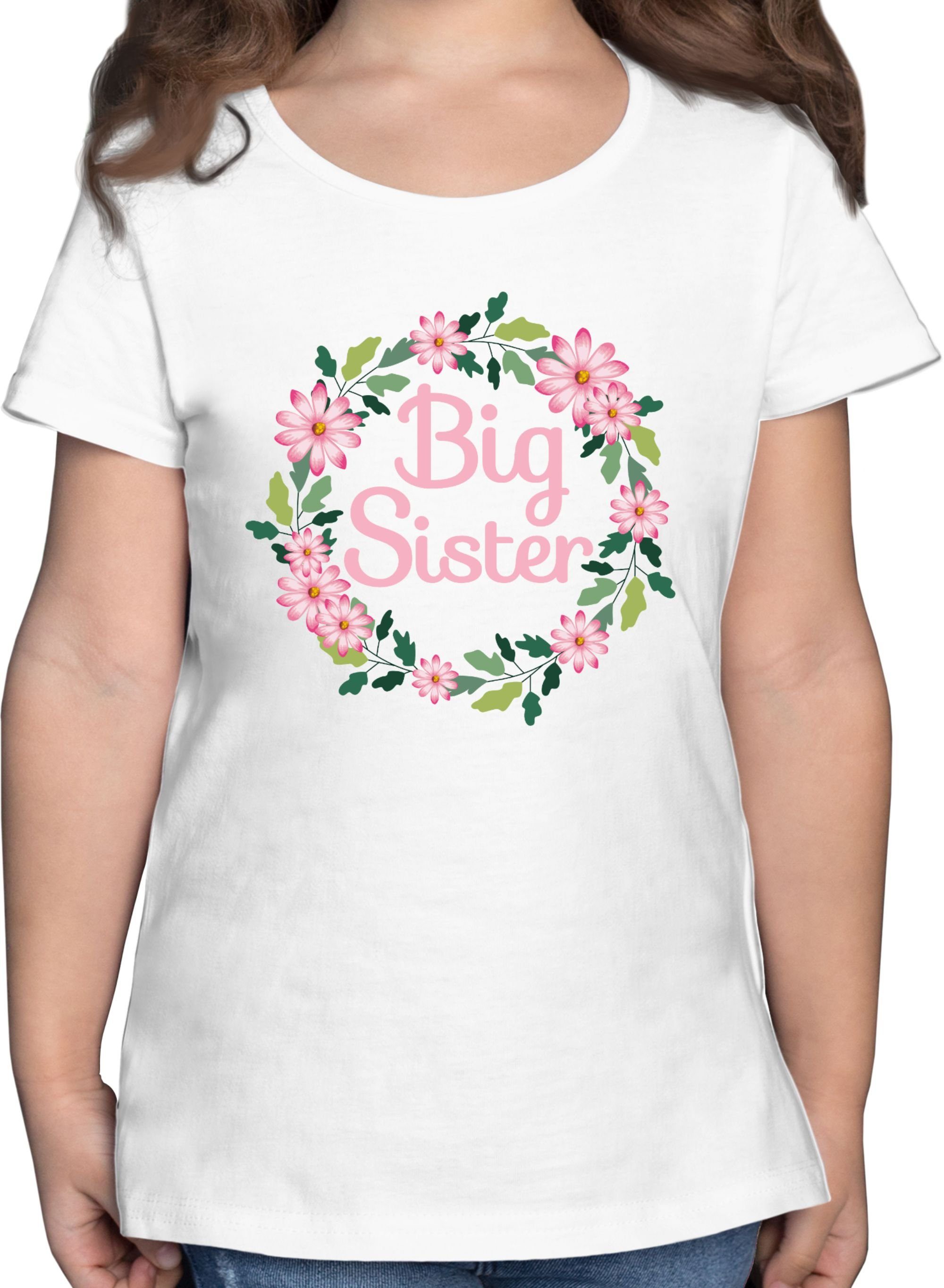 Shirtracer T-Shirt Big Sister mit Blumenkranz Geschwister Schwester Geschenk 1 Weiß