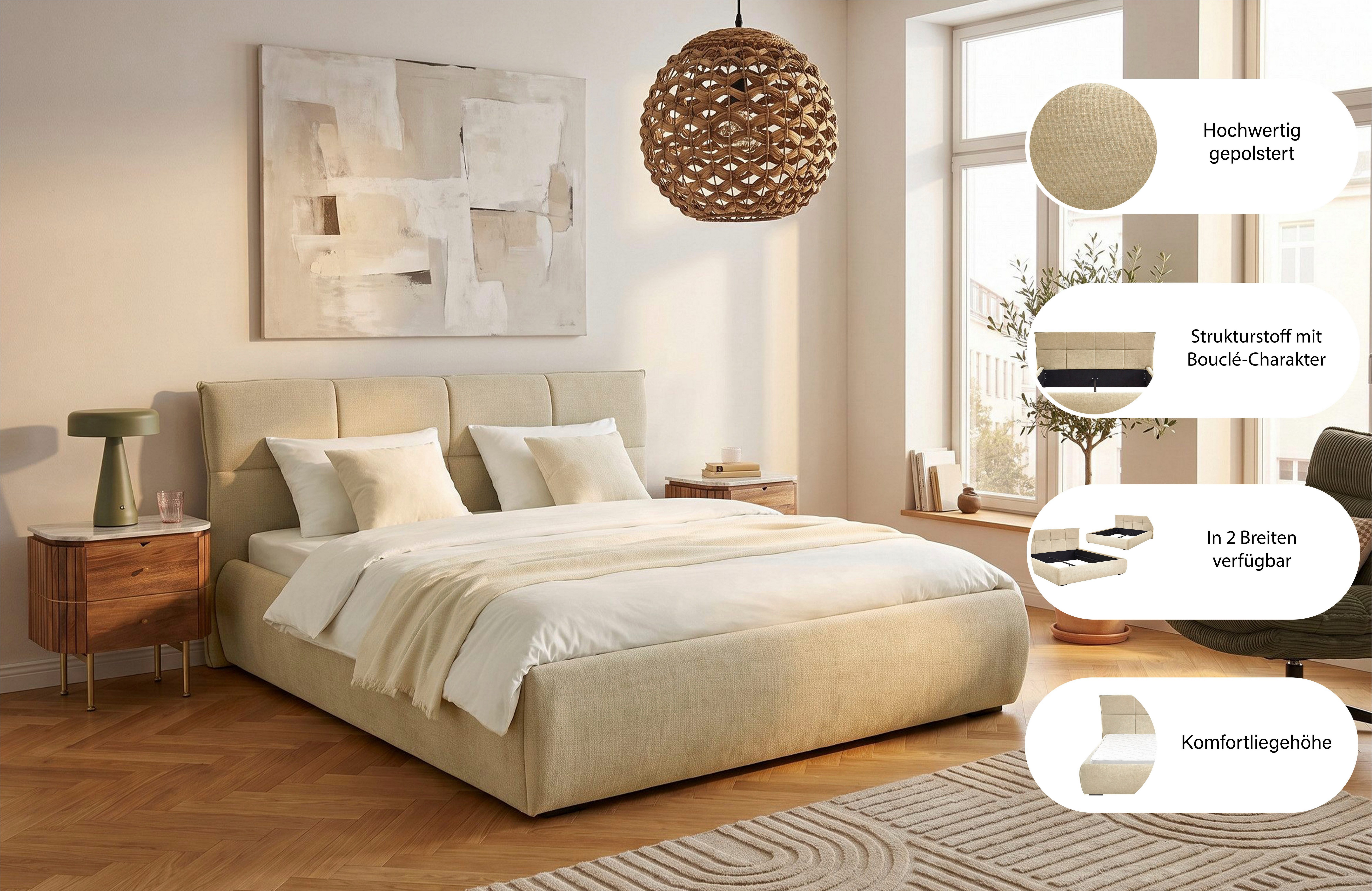 ATLANTIC home collection Polsterbett Narin in verschiedenen Größen, modernes gepolstertes Kopfteil mit stillvollen Akzenten – Bild 3 von 5