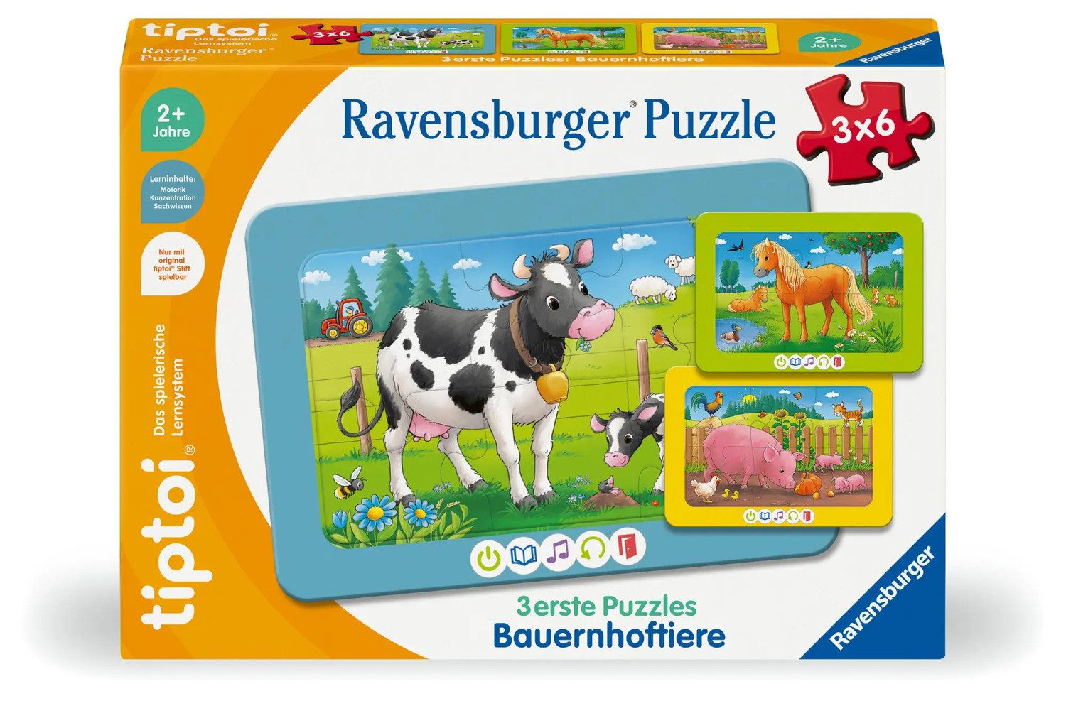 Ravensburger Puzzle tiptoi® 3 erste Puzzles: Bauernhoftiere - 3x6 Teile, Pu günstig online kaufen