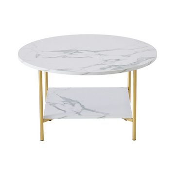 WISHDOR Couchtisch Couchtisch Teetisch Beistelltisch Sofatisch Schreibtisch (Gold), mit marmorfarbener Platte mit Stauraum Einfach zu montieren