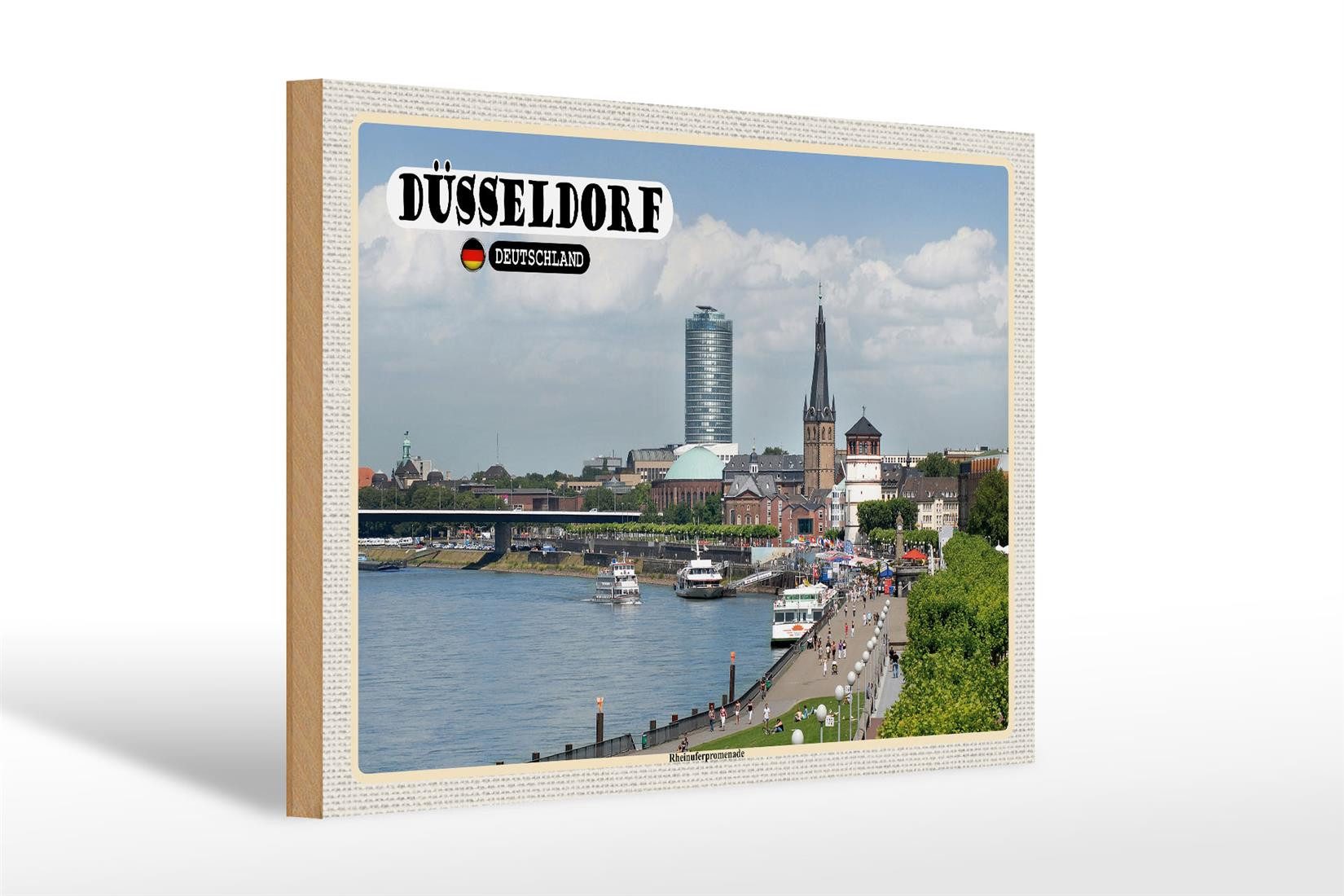 Holzbild Städte Düsseldorf Rheinuferpromenade 30x20cm