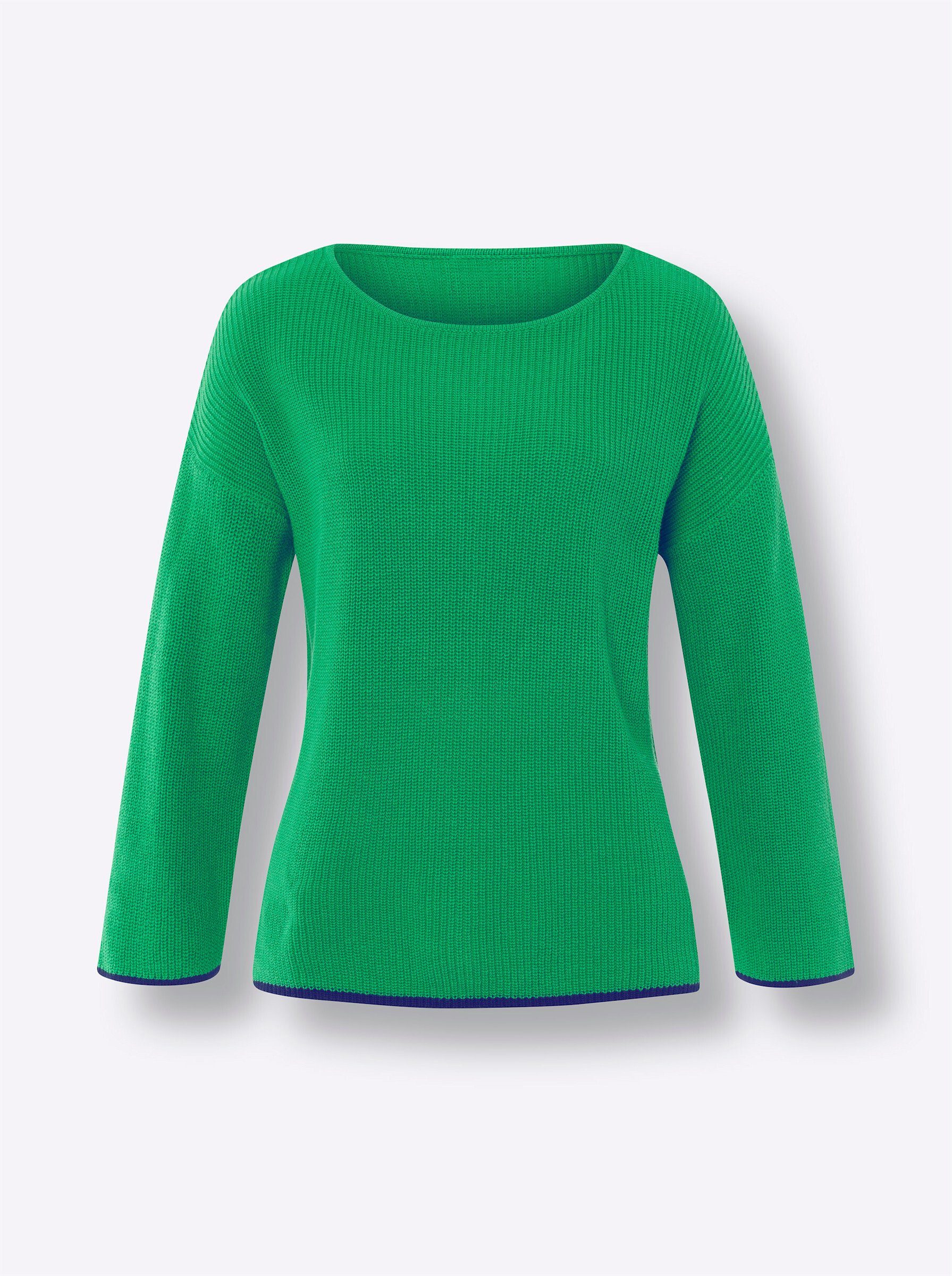 Strickpullover Pullover 3/4-Arm Feinstrick, Rippoptik